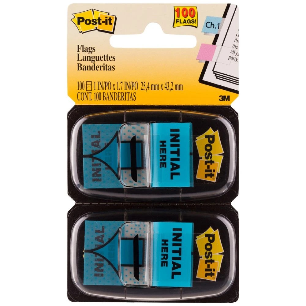 1 Post-it Initial Here Flags 25x43mm Blue 2 Pack, 1 of 6