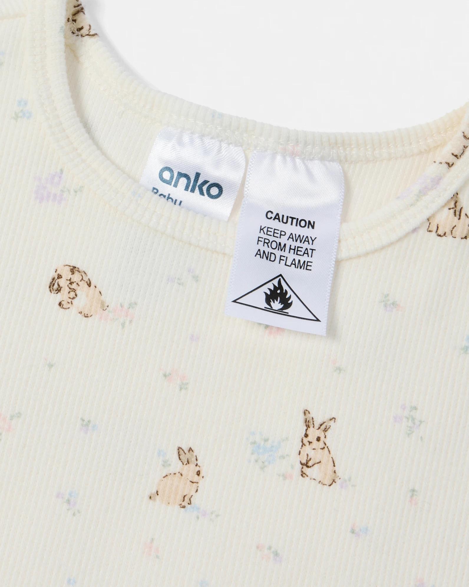 7 Cotton Ribbed Pyjama Set Beig Bunny, 7 of 8