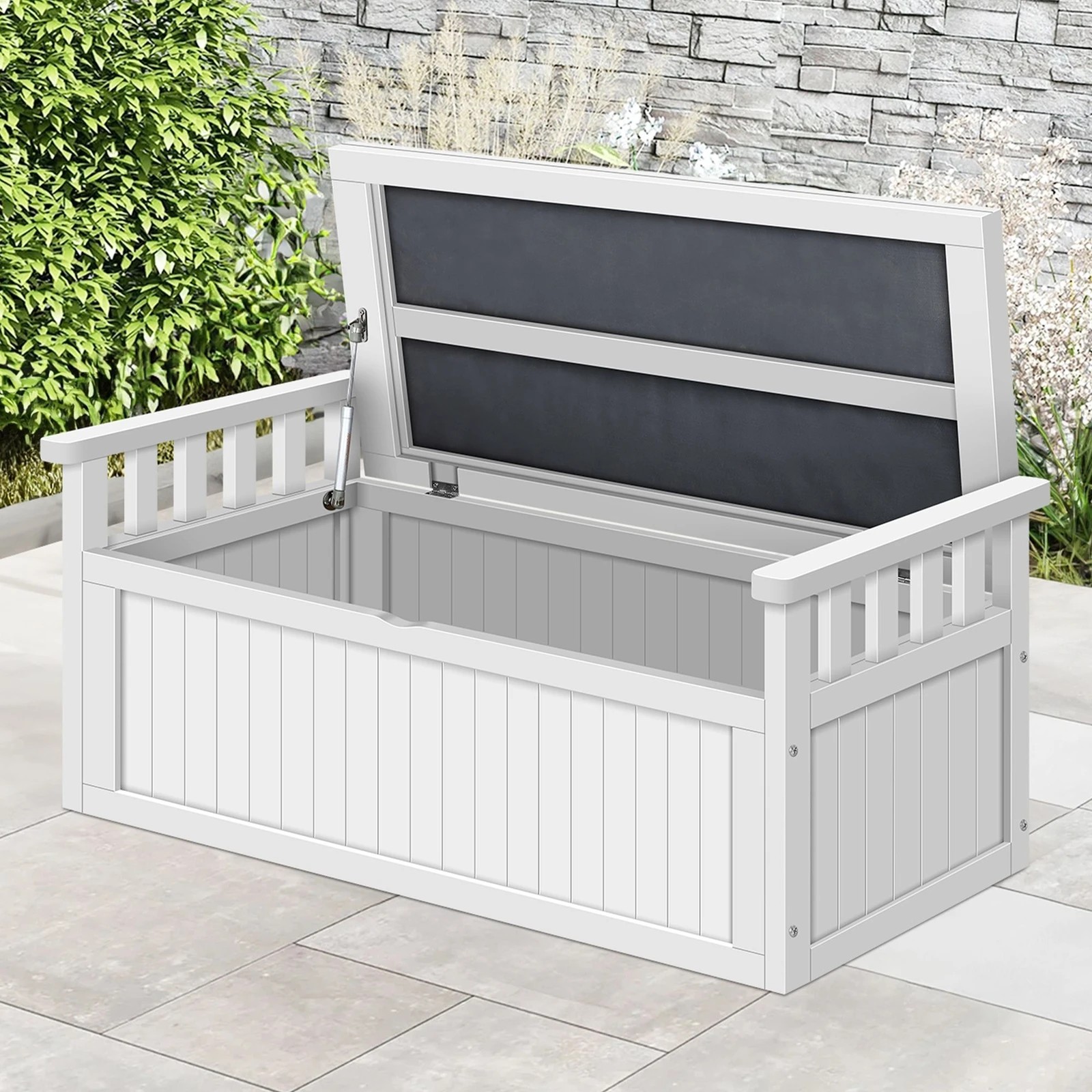 9 Alfordson Outdoor Storage Box Wooden Garden Bench Chest Tool Sheds XL - White, 9 of 9