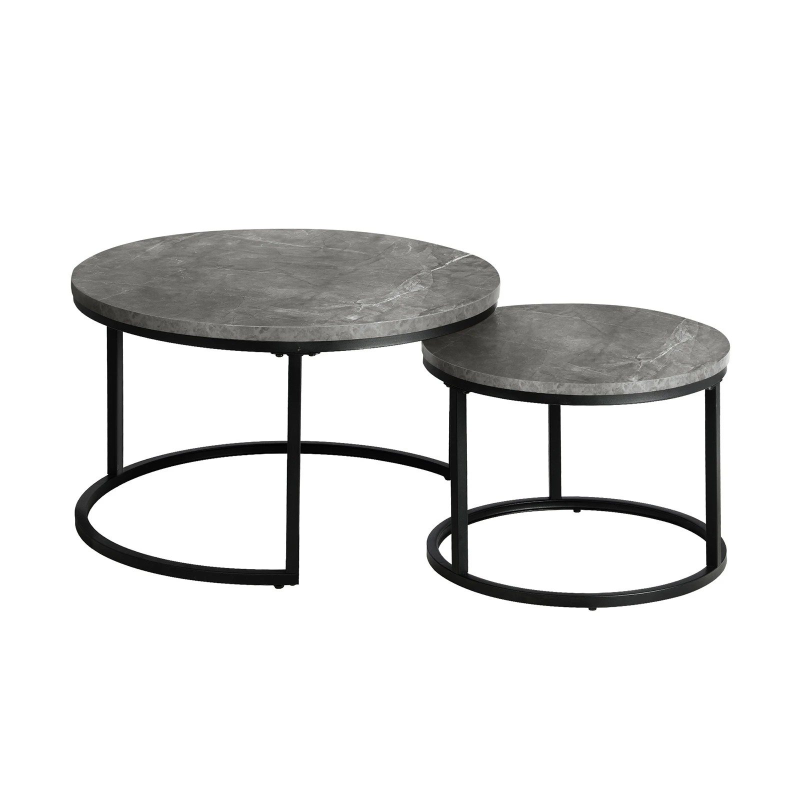 1 Oikiture Set Of 2 Coffee Table Round Marble-like Nesting Side Tables
 - Grey, 1 of 10