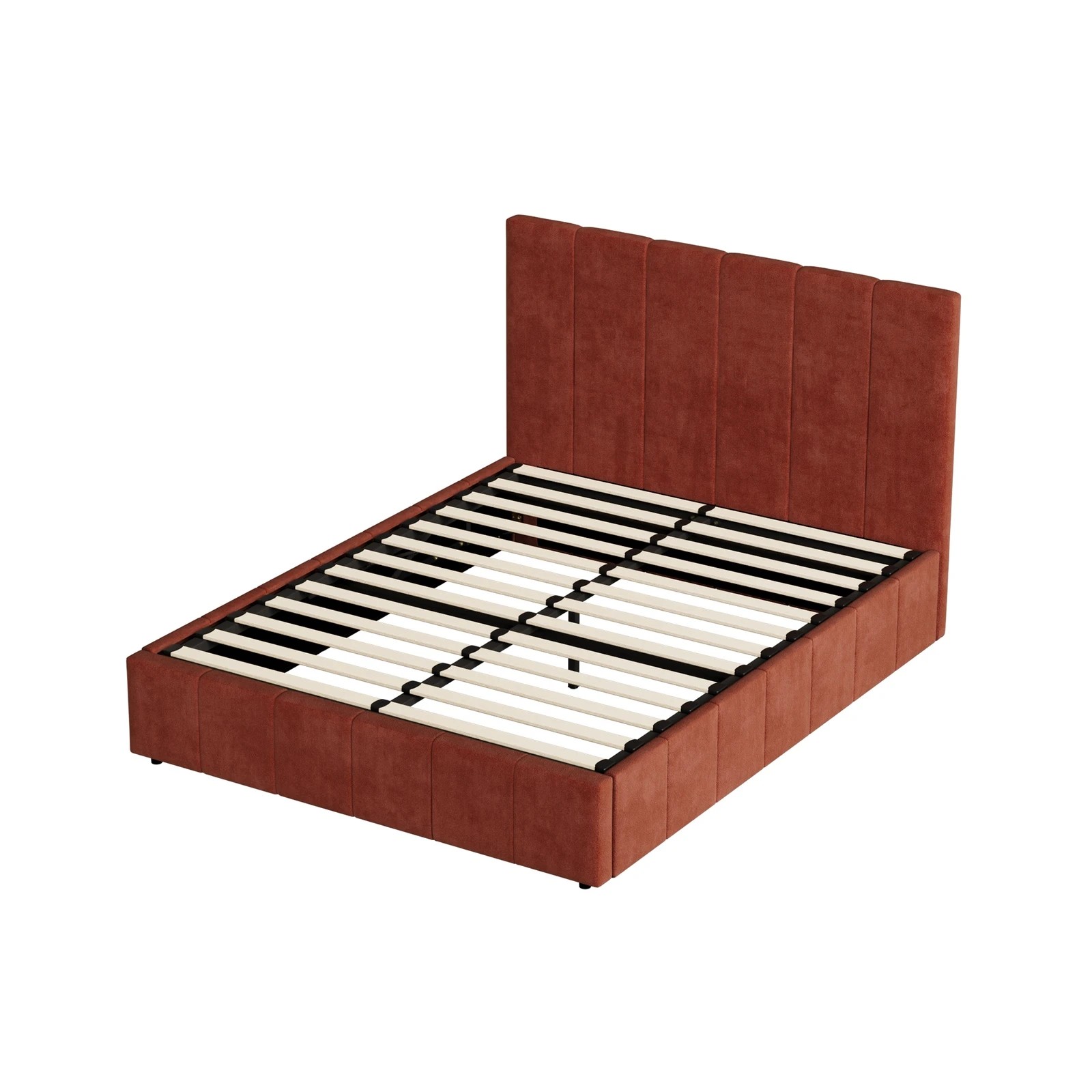 8 Oikiture Bed Frame Double Size Beds Gas Lift Mattress Base Fluted Headboard - Brown, 8 of 9