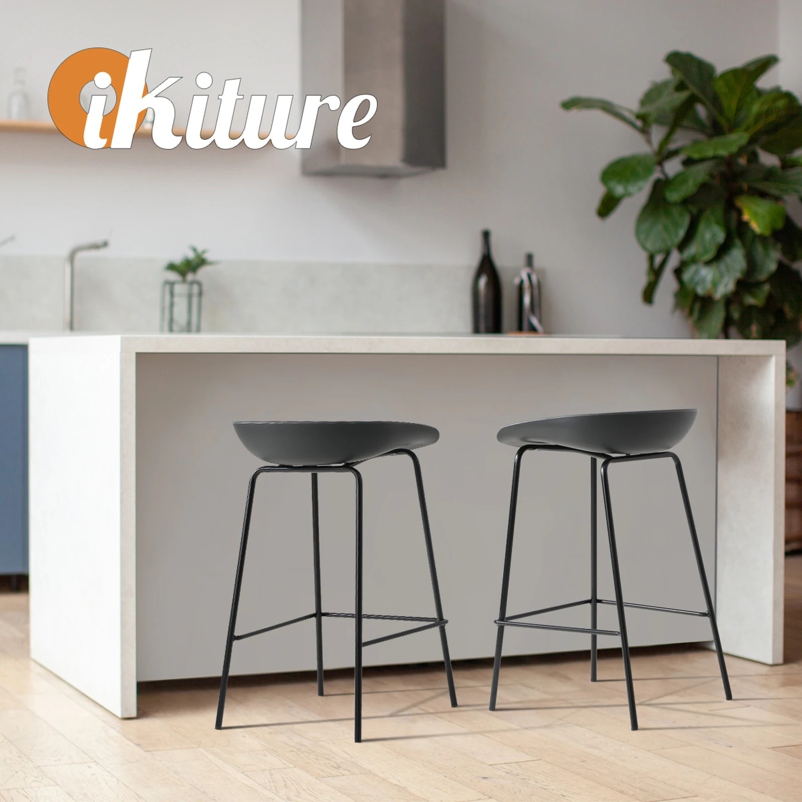 3 Oikiture 2x Kitchen Bar Stools Stool Dinning Counter Chairs Metal
 - Black, 3 of 10