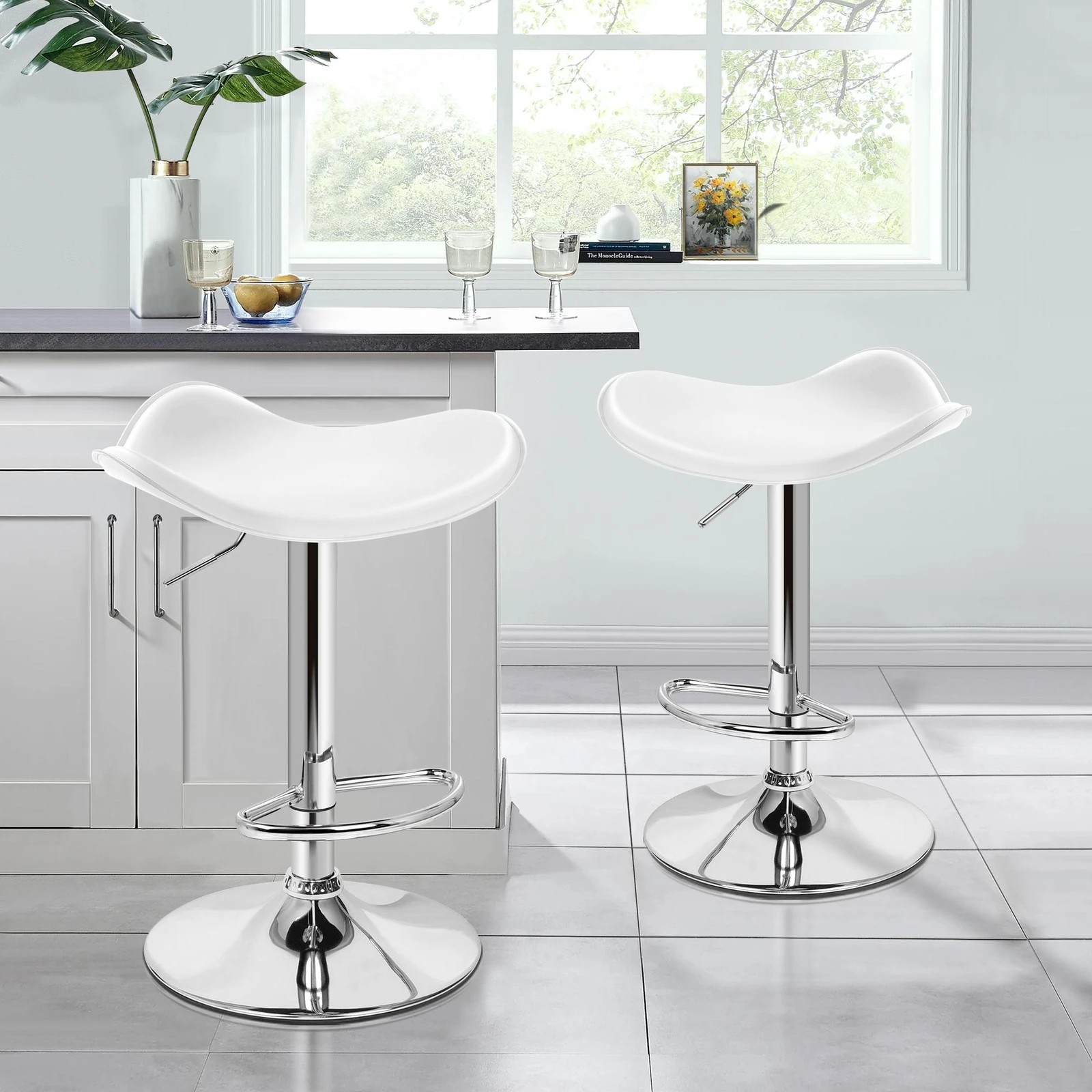 6 Alfordson 4x Bar Stools Portia Kitchen Swivel Chair Leather Gas Lift - White, 6 of 7