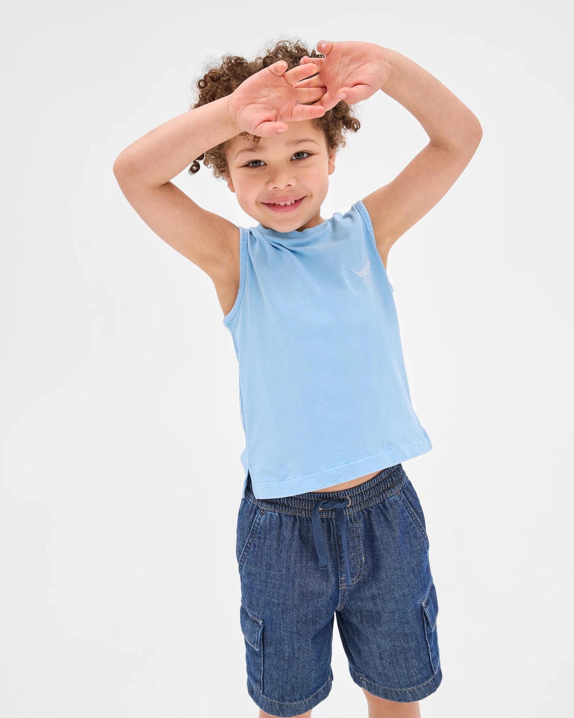 1 Target Australian Cotton Embroidered Washed Tank BLUE DINOSAUR, 1 of 5