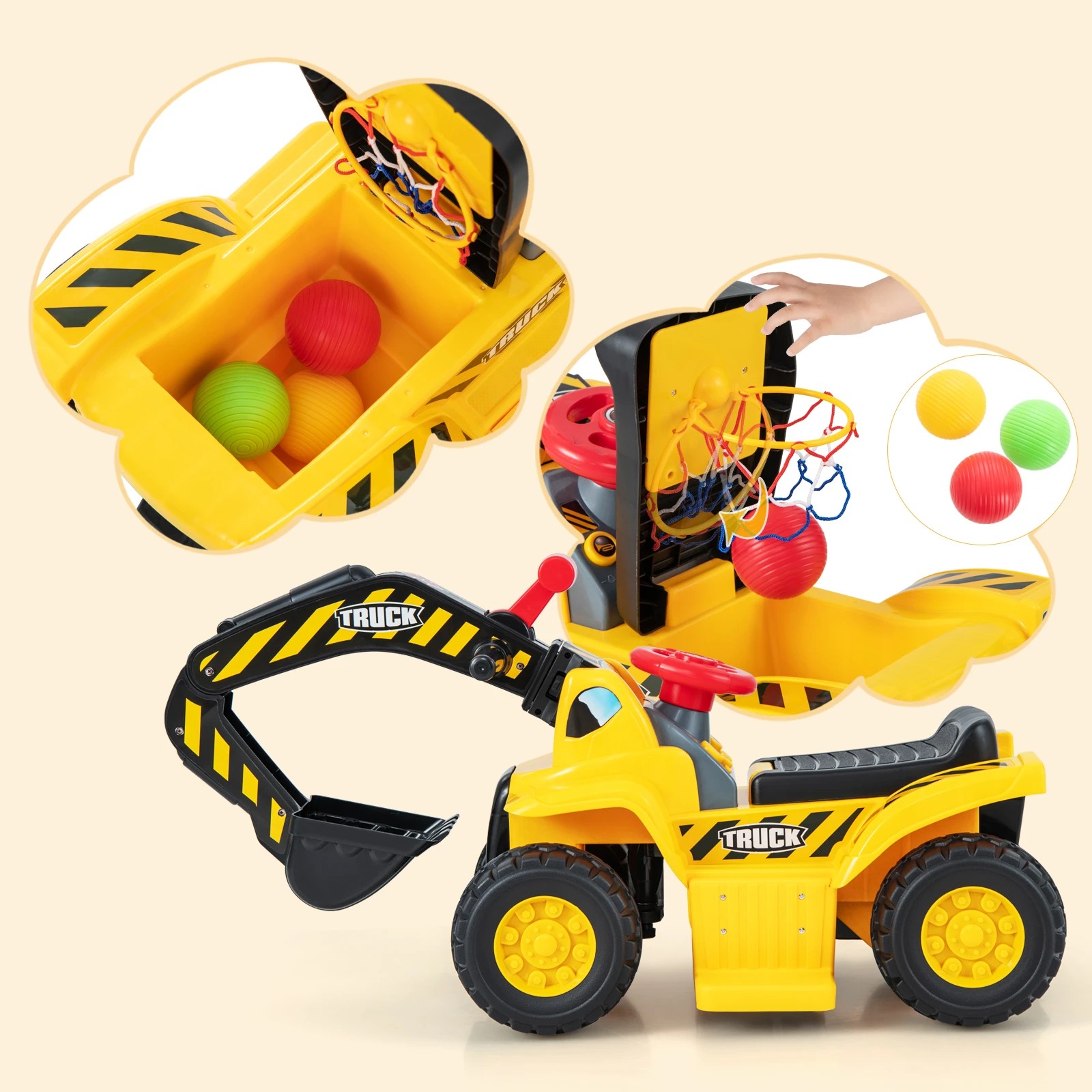 3 Costway Ride On Excavator Car Electric Diggers Truck, 3 of 5