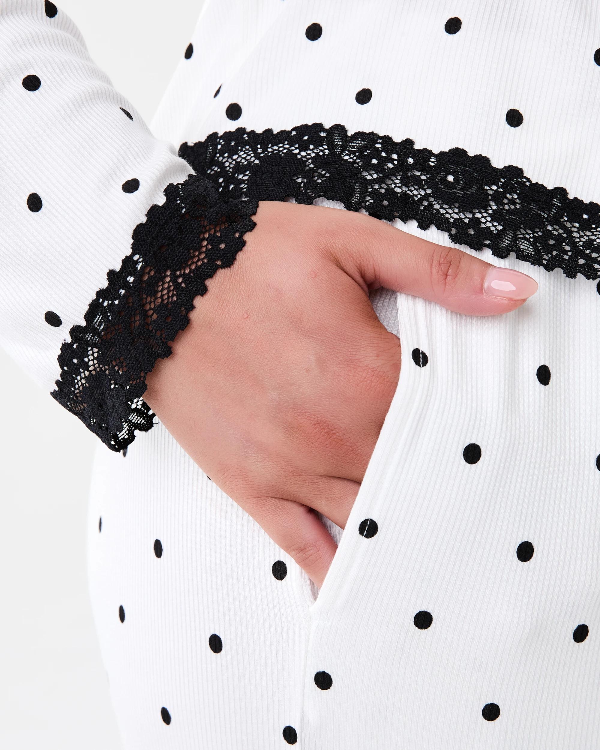 5 Viscose Rib Lace Trim Pants Dots White, 5 of 7