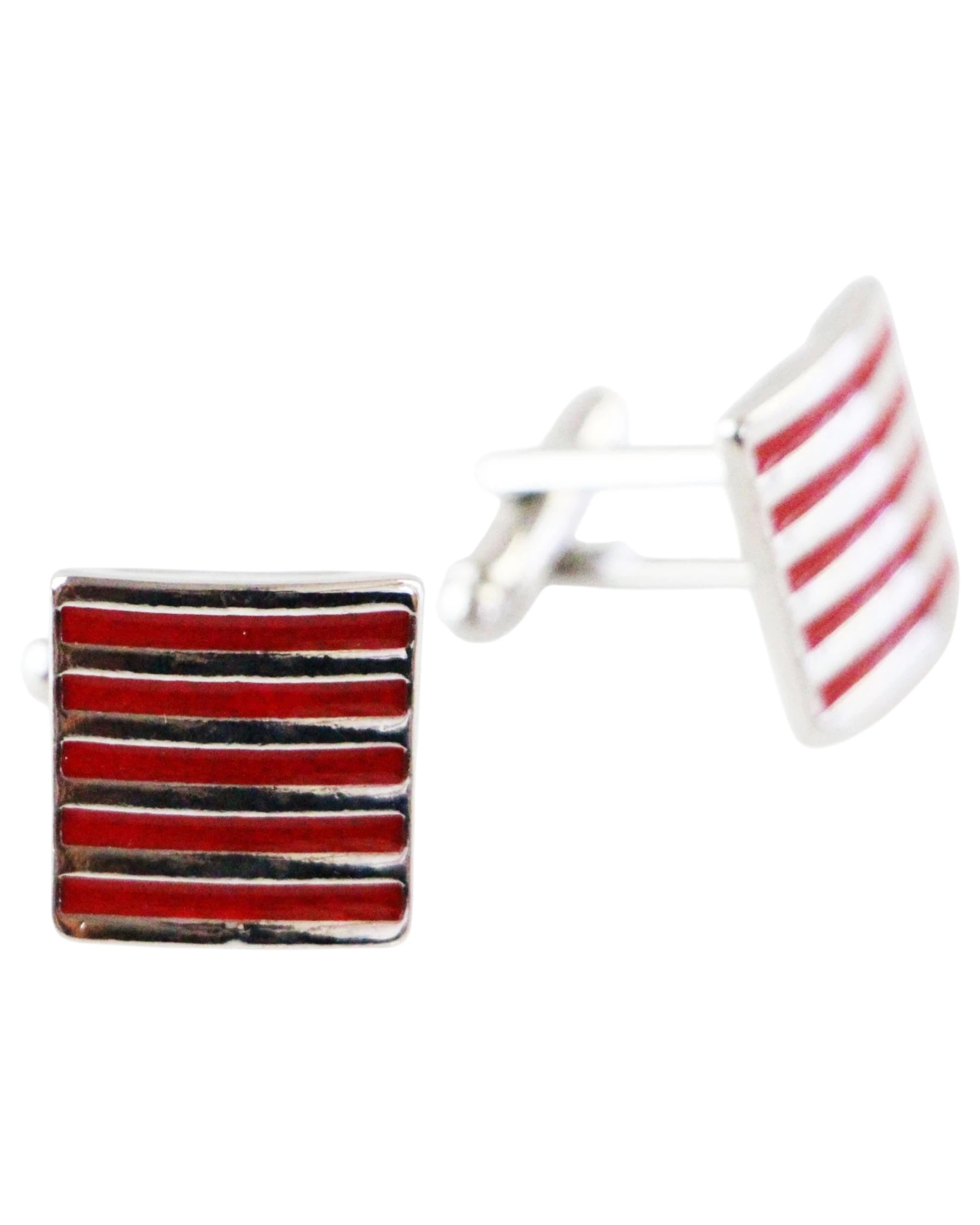 1 Zasel Mens Red And Silver Striped Square Cufflinks - Multi - Multi, 1 of 1
