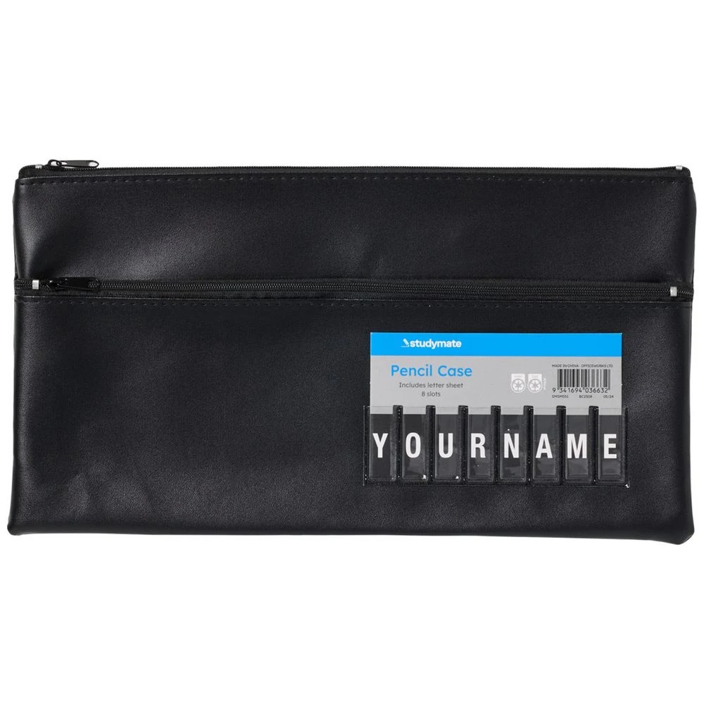1 Studymate Twin Zip Name Pencil Case Large Black, 1 of 4