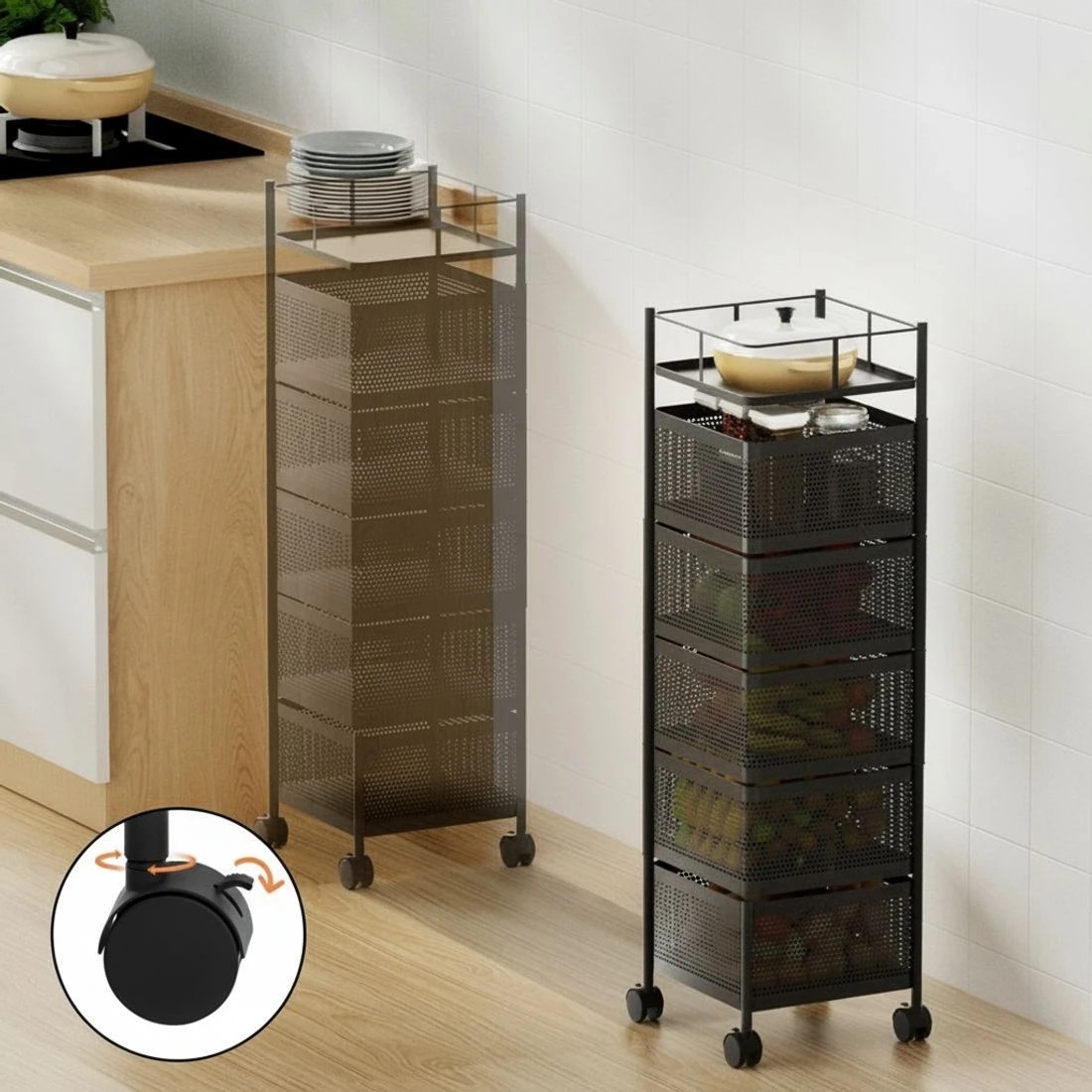 5 Artiss Storage Trolley Kitchen Cart 5 Tiers Storage Rack - Black, 5 of 5