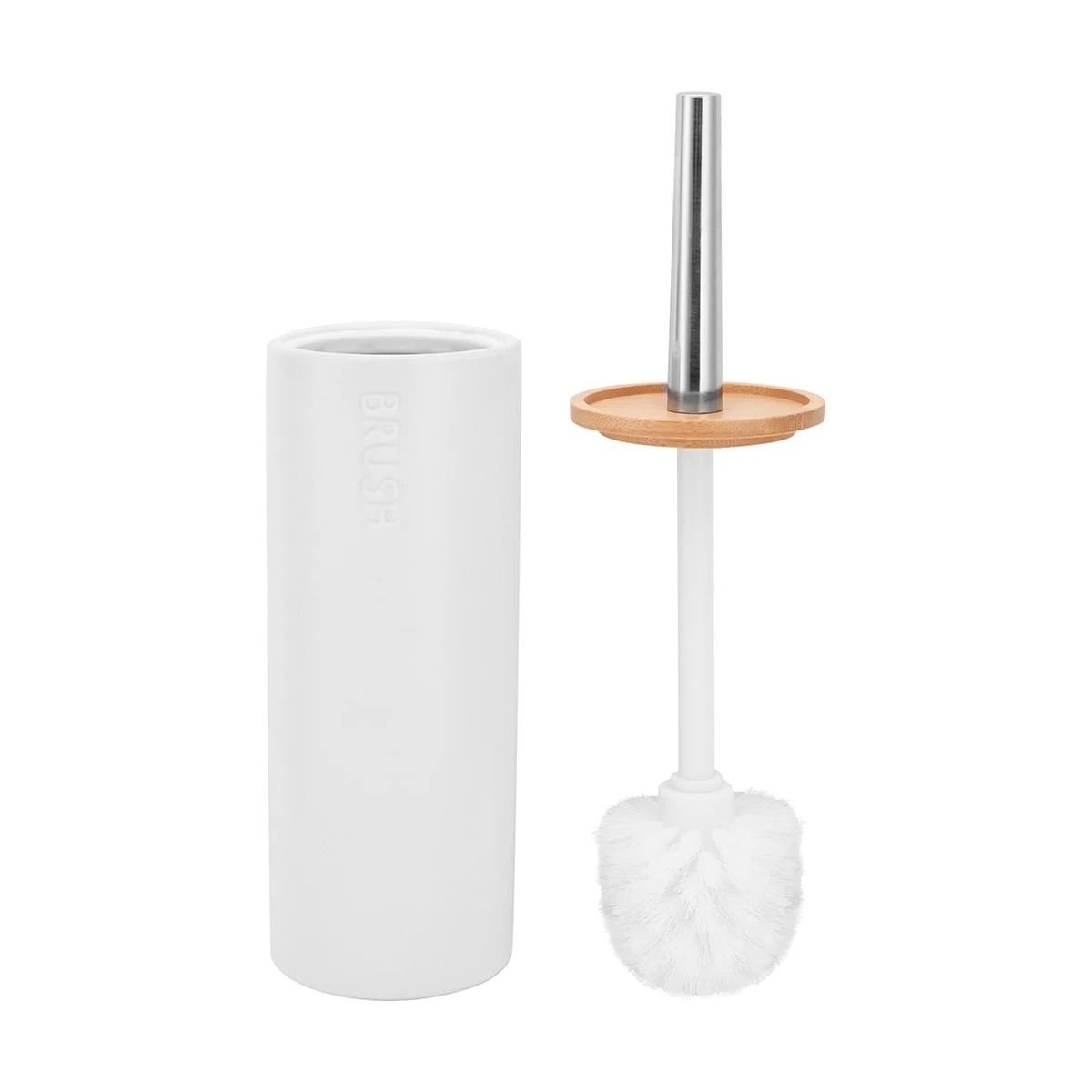1 Bamboo and White Toilet Brush Set, 1 of 3