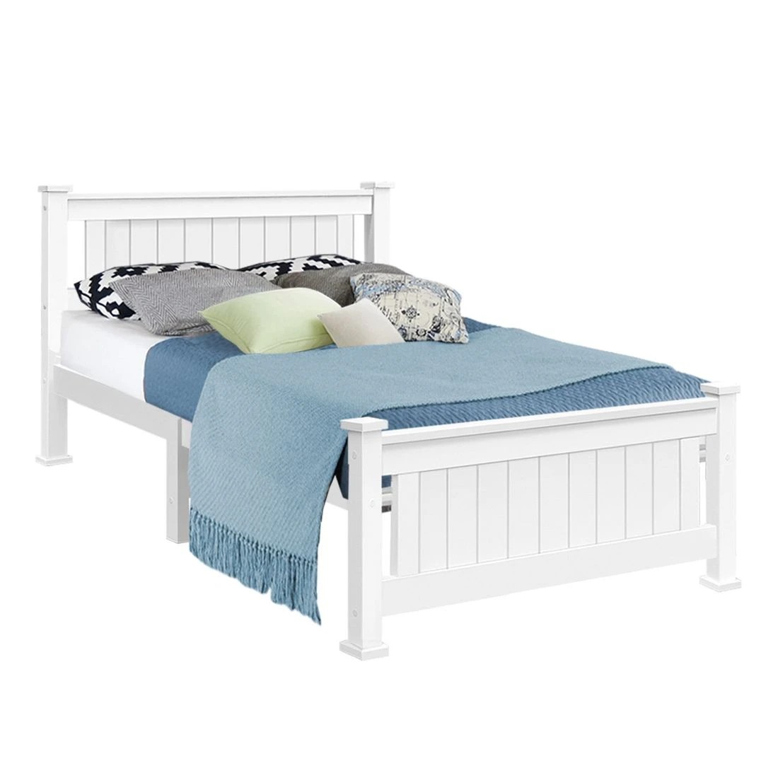2 Artiss Bed Frame King Single Size Wooden  RIO - White, 2 of 10