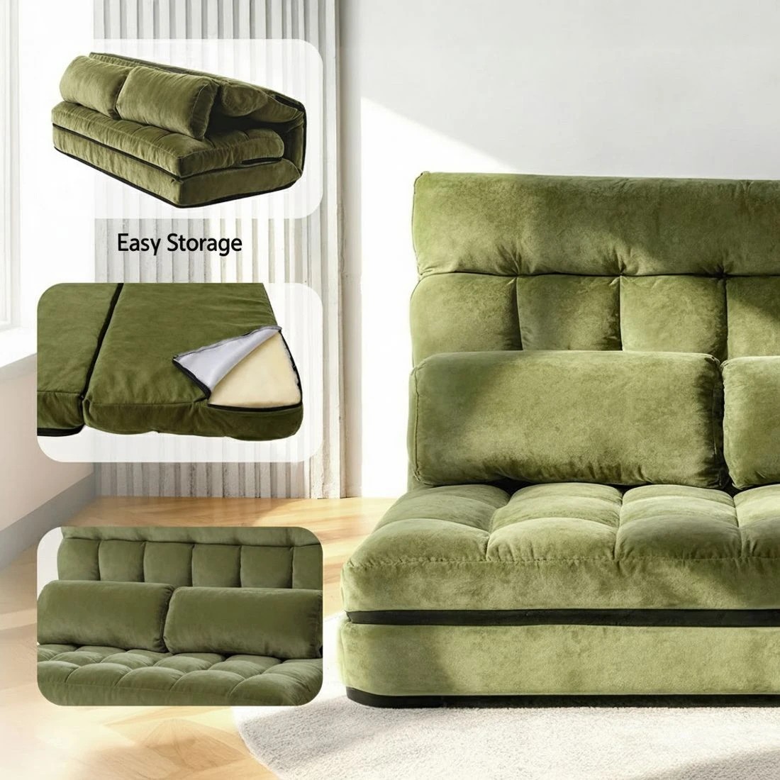 6 ArtissLounge Sofa Bed 2 seater  Fabric - Green, 6 of 8