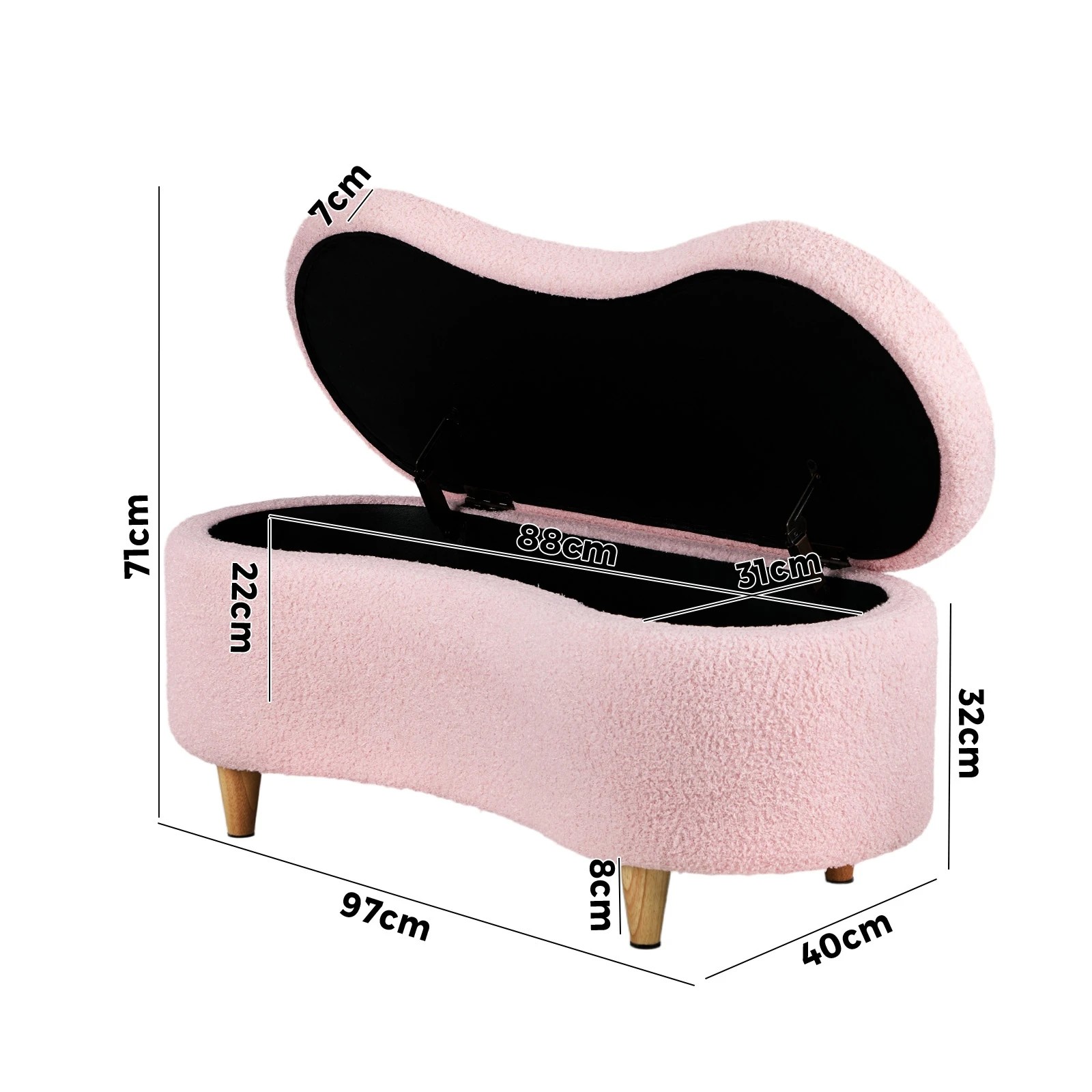 2 Oikiture Storage Ottoman Cashew Teddy Boucle Chest Bench Blanket Box Stool - Pink, 2 of 9