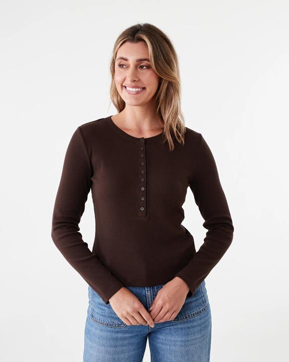Long Sleeve Rib Henley Top