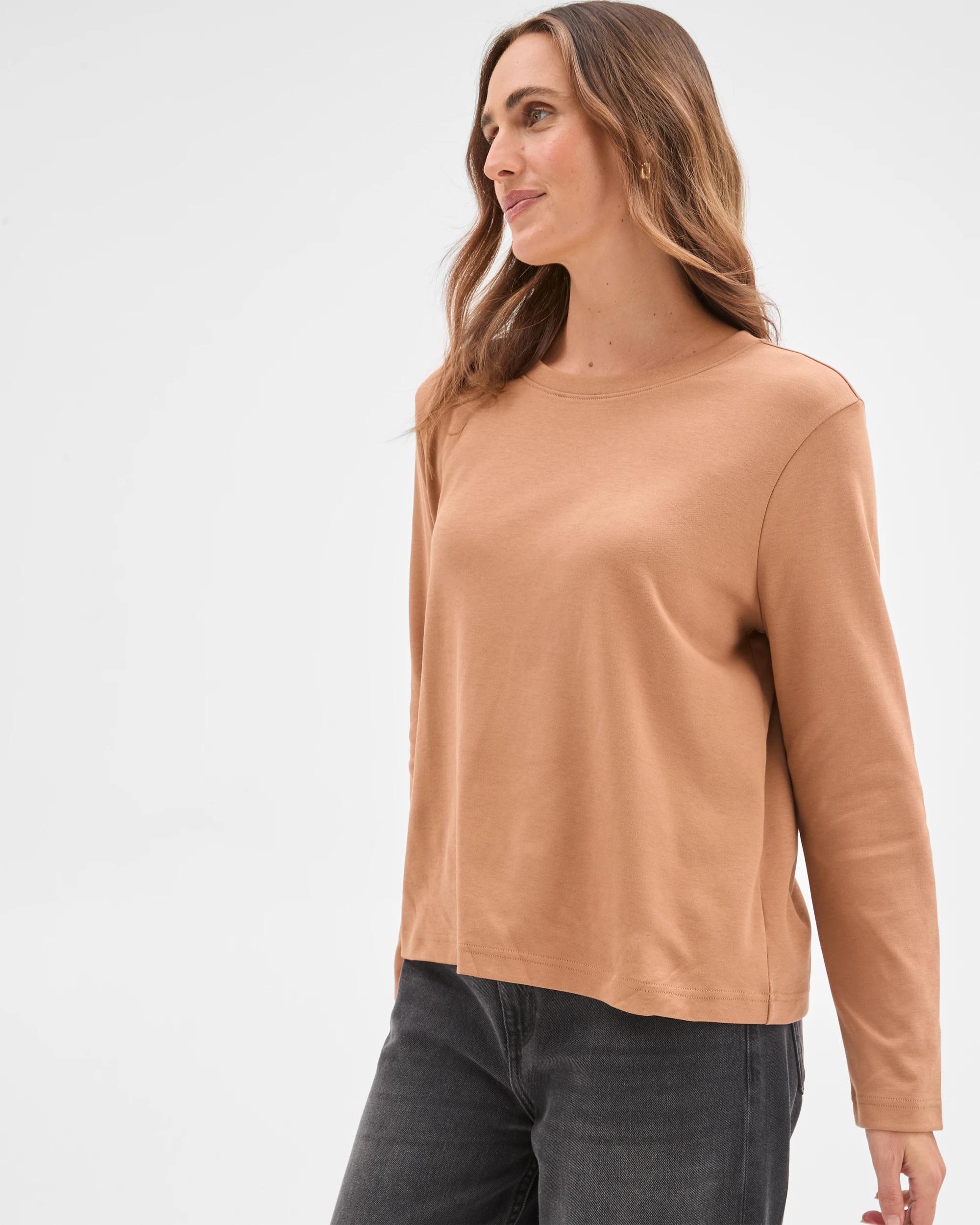 3 Target Woman Australian Cotton Classic Long Sleeve Crew Neck T-Shirt BROWN SUGAR, 3 of 7