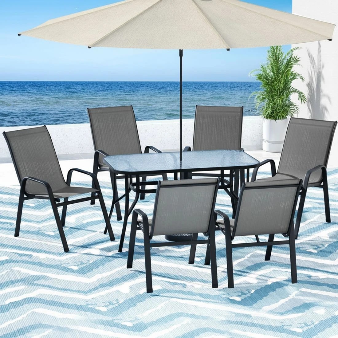 5 Gardeon 7PC Outdoor Dining Set Table and Chairs - Grey, 5 of 7