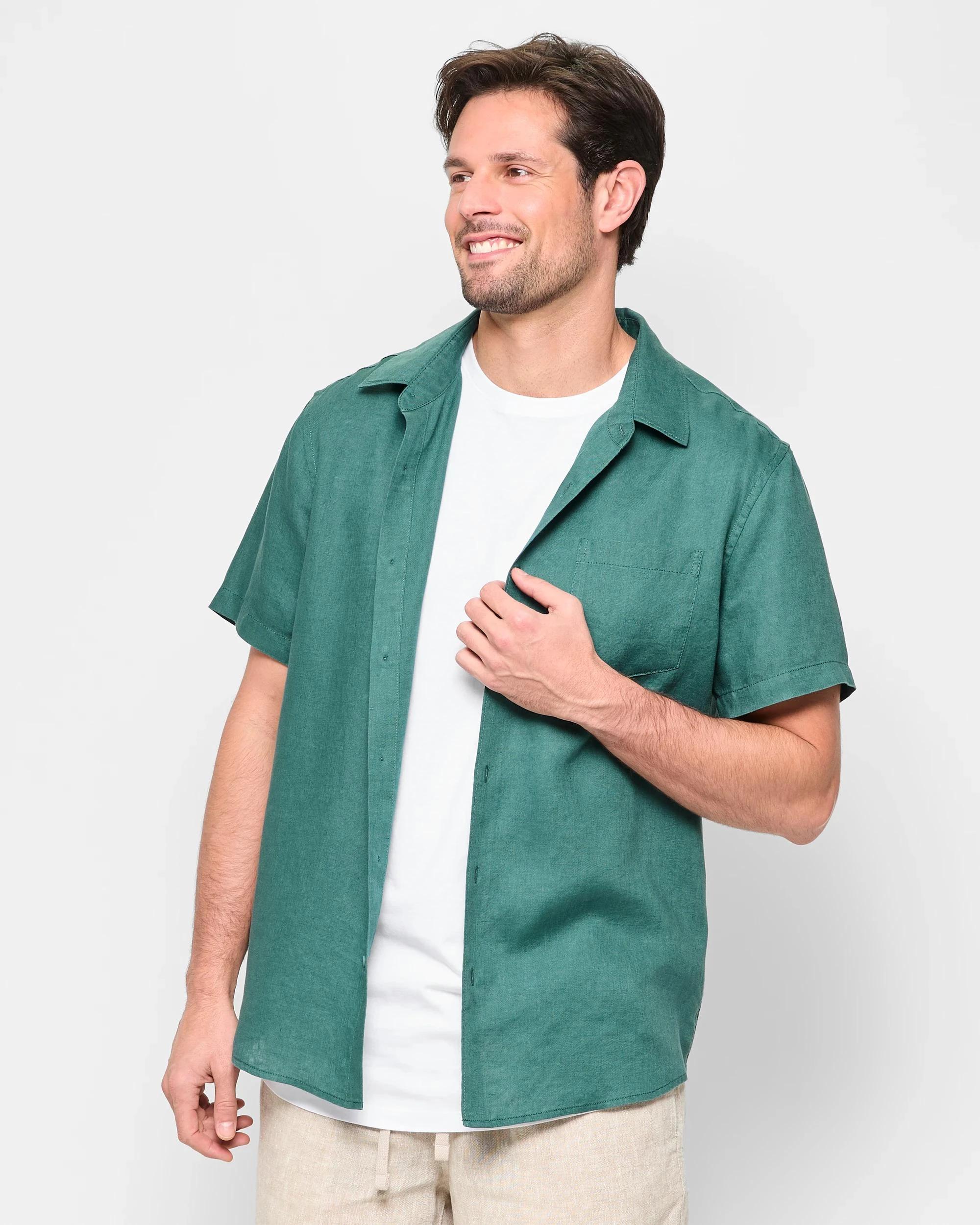 1 Target Man European Linen Short Sleeve Shirt TEAL, 1 of 5