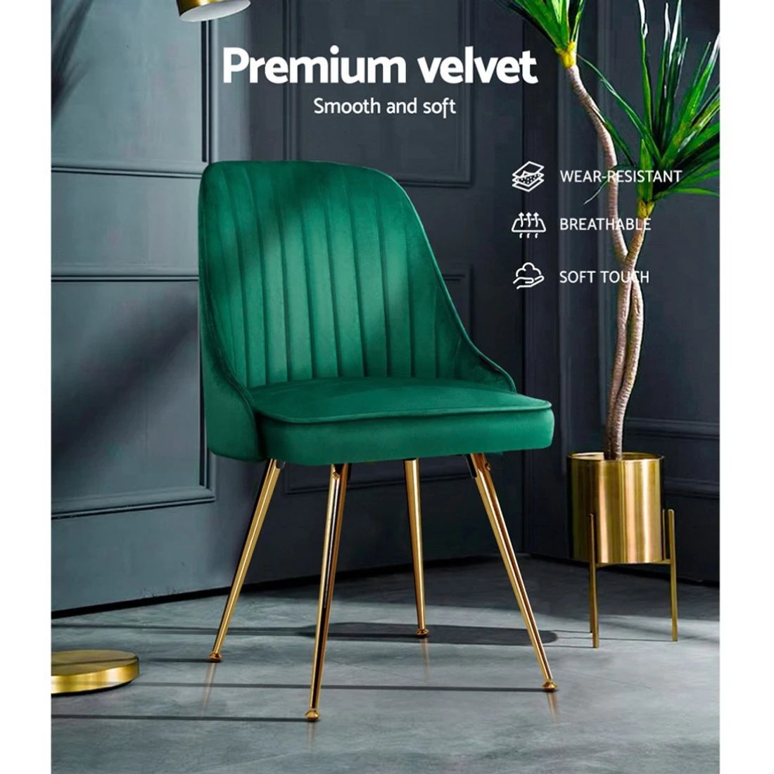 5 Artiss Dining Chairs Set of 2 Velvet Channel Tufted Green - Green, 5 of 7