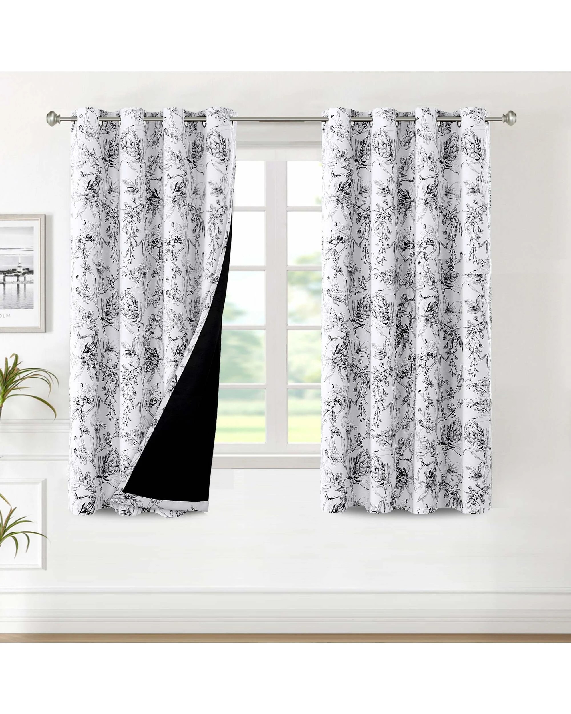 1 Smarcute Blockout Camellia Floral Grommet Curtain - 2X 132x160cm - Multi, 1 of 4