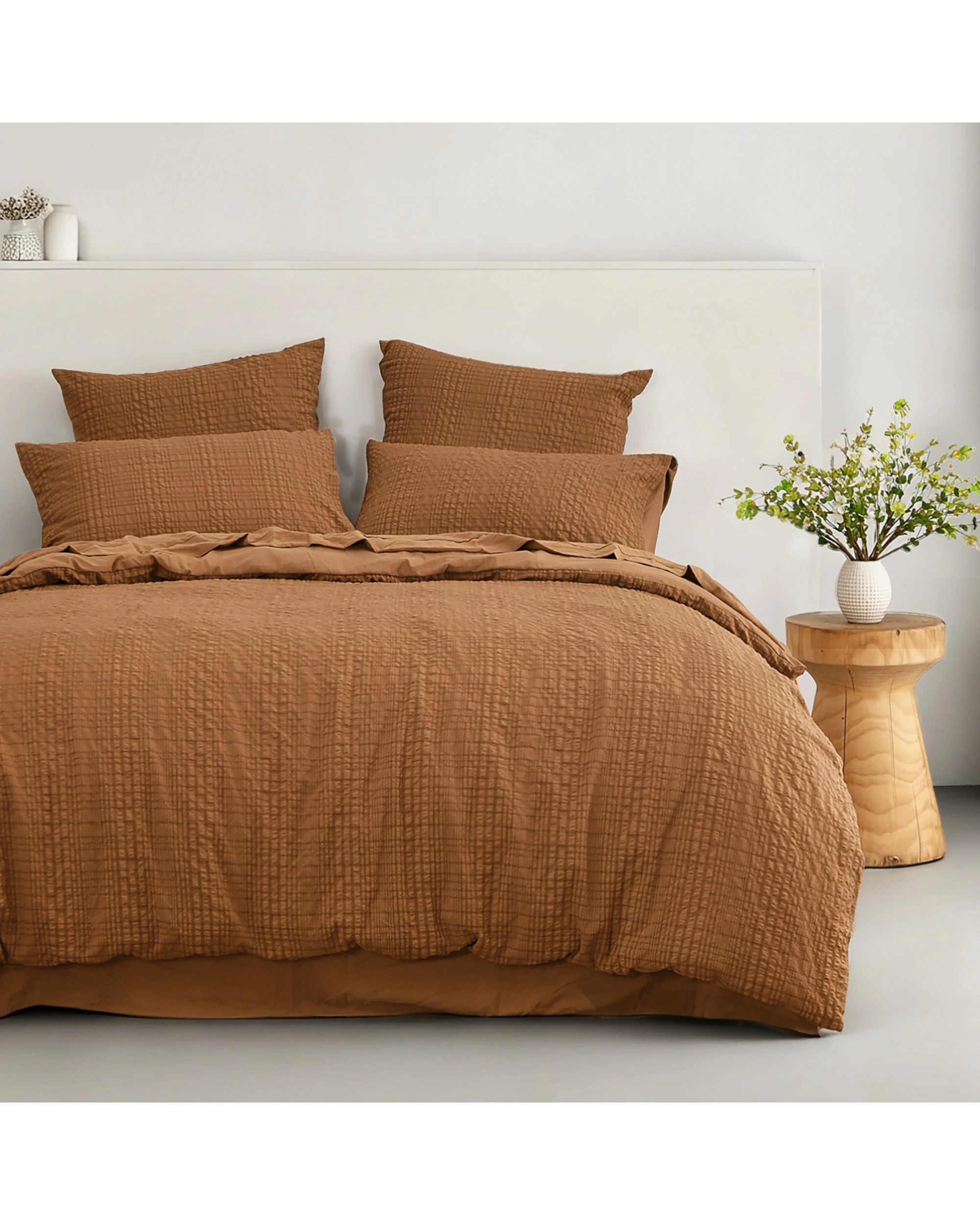 1 Dreamaker Ellis Seersucker Quilt Cover Set - Double Bed - Rust, 1 of 7