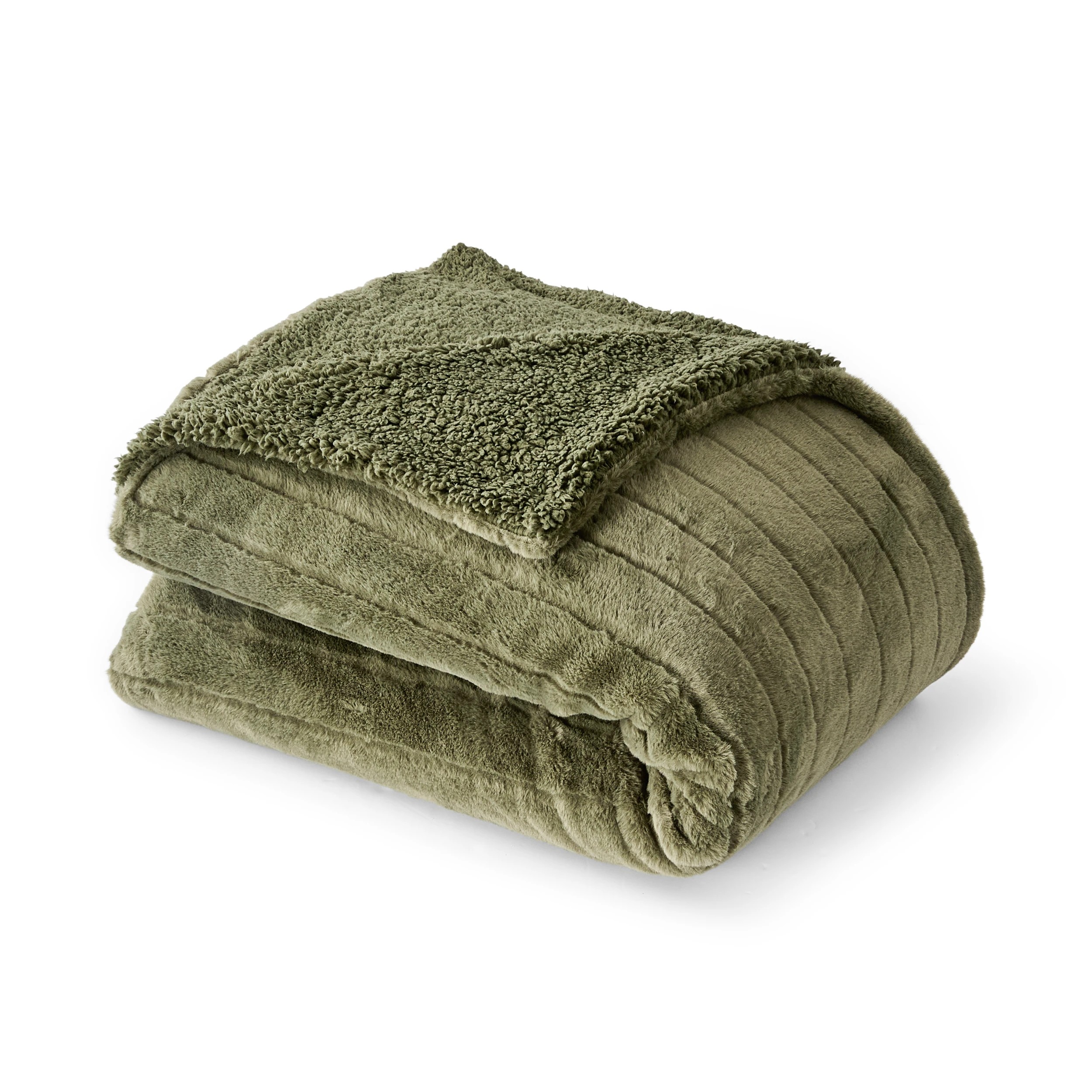 1 Faux Fur Stripe Blanket - Queen / King Bed, Forest, 1 of 6