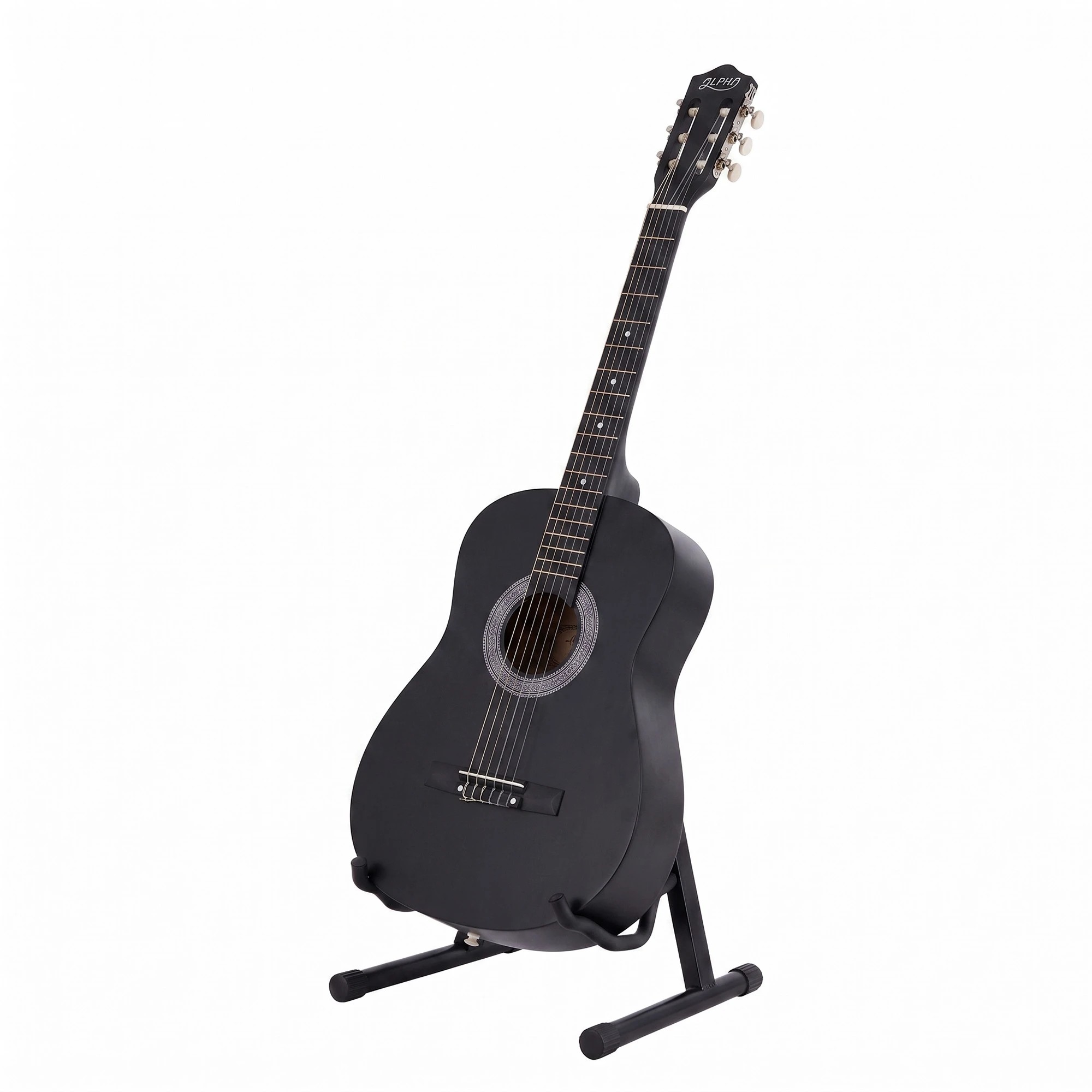 3 Alpha 38 Inch Classical Acoustic Guitar Nylon Strings Non Cutaway Body Folding Stand Capo - Black, 3 of 10