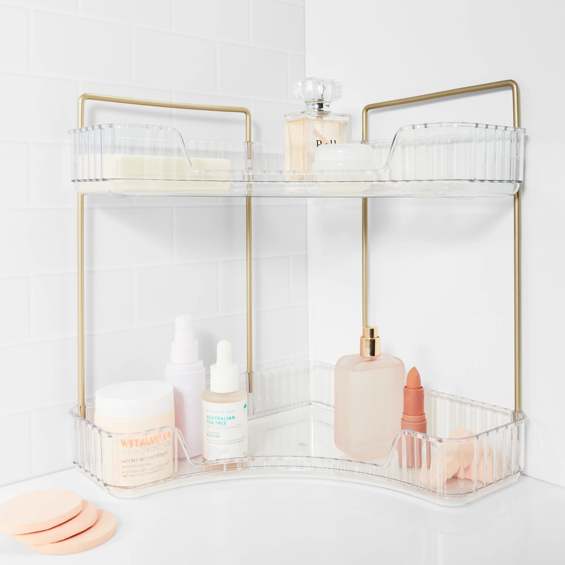 1 2 Tier Corner Bathroom Organiser, 1 of 8