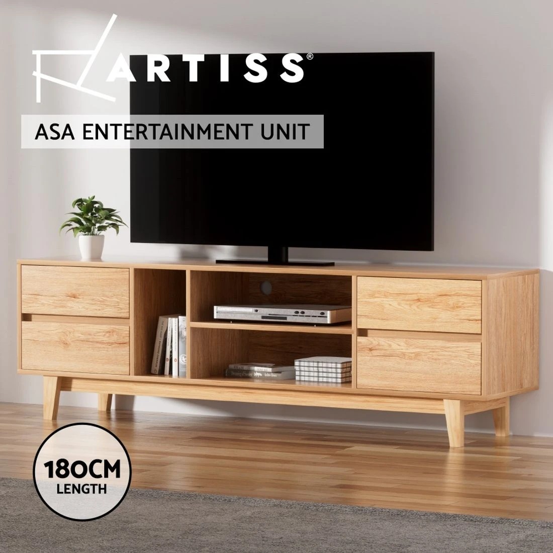 5 Artiss Asa Entertainment Unit Stand TV Cabinet Storage Drawer 180cm - Natural, 5 of 7