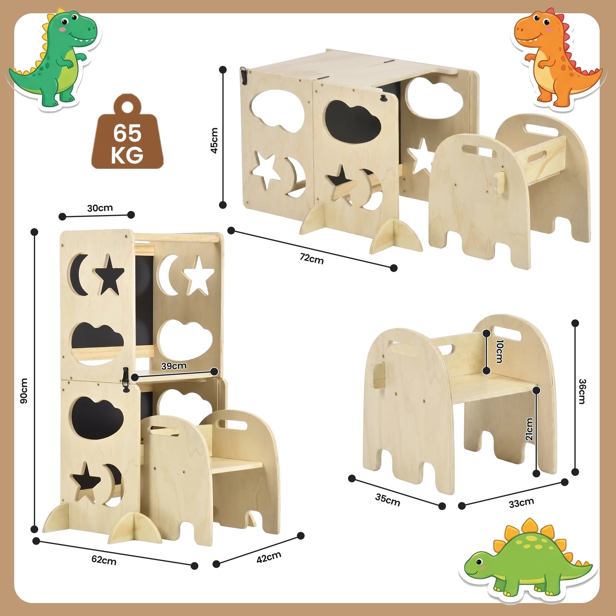 5 Advwin Toddler Kitchen Step Stool Helper w/ Double Blackboard & Safety Rail Foldable Standing Learning Tower - Multi, 5 of 7