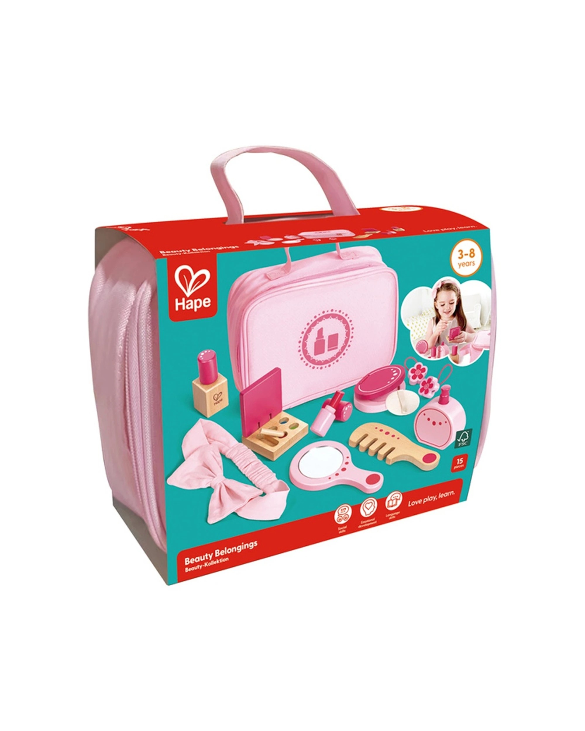 2 Hape Cosmetic Kit Hair Nails Make-Up Set Kids Role Play Beauty Accessories Set - Pink, 2 of 7