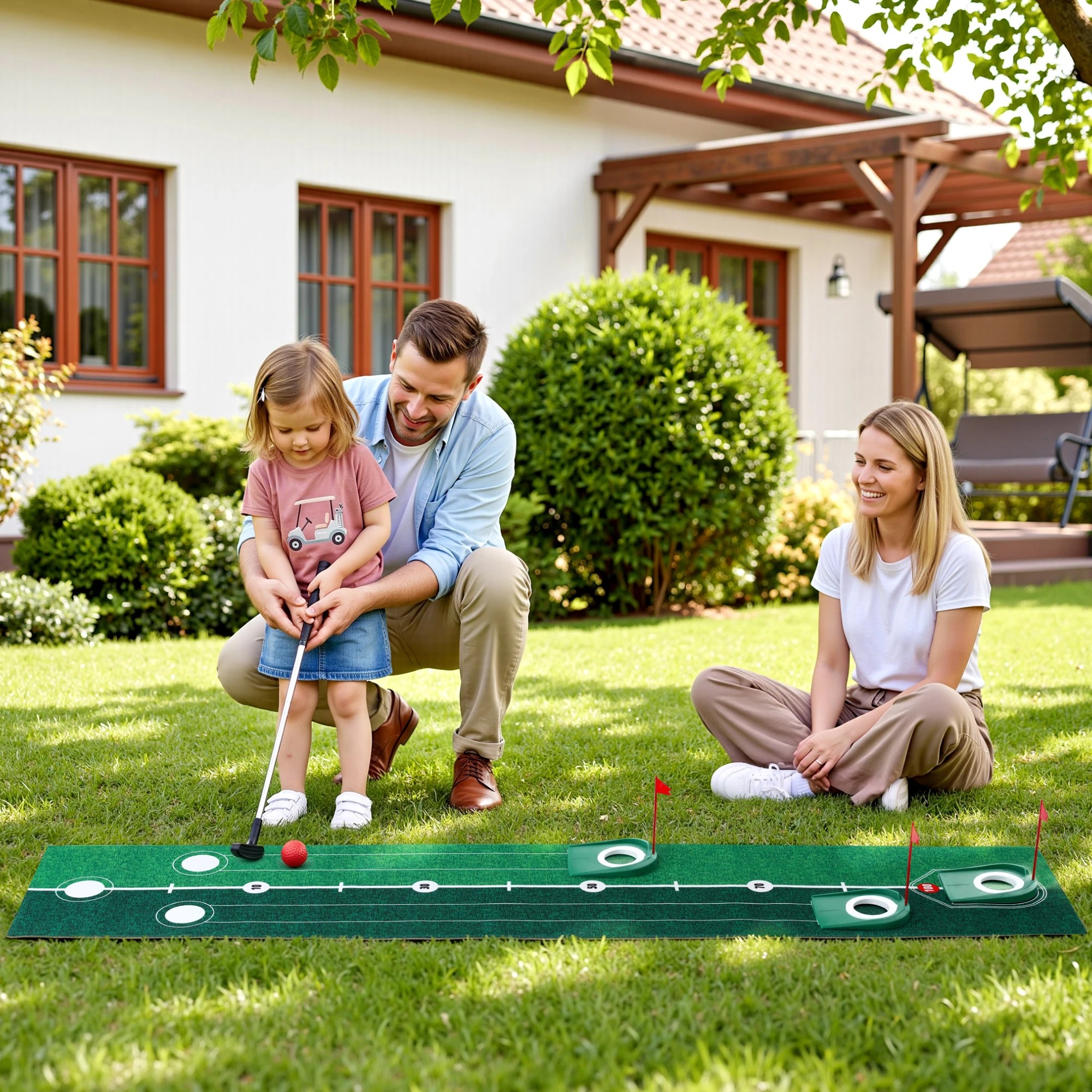 6 Keezi Kids Golf Putting Game Set with Golf Club, Putting Mat, 12 Balls, 3 Target Holes, Indoor Outdoor - Green, 6 of 7
