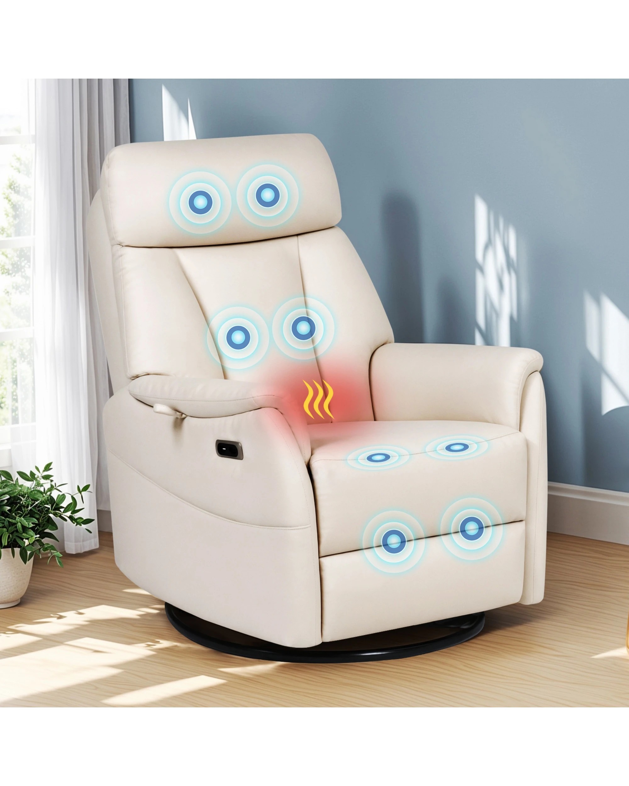 3 Advwin Recliner Chair Electric Heat Massage Chair Rotatable Lounge Armchair Beige, 3 of 8