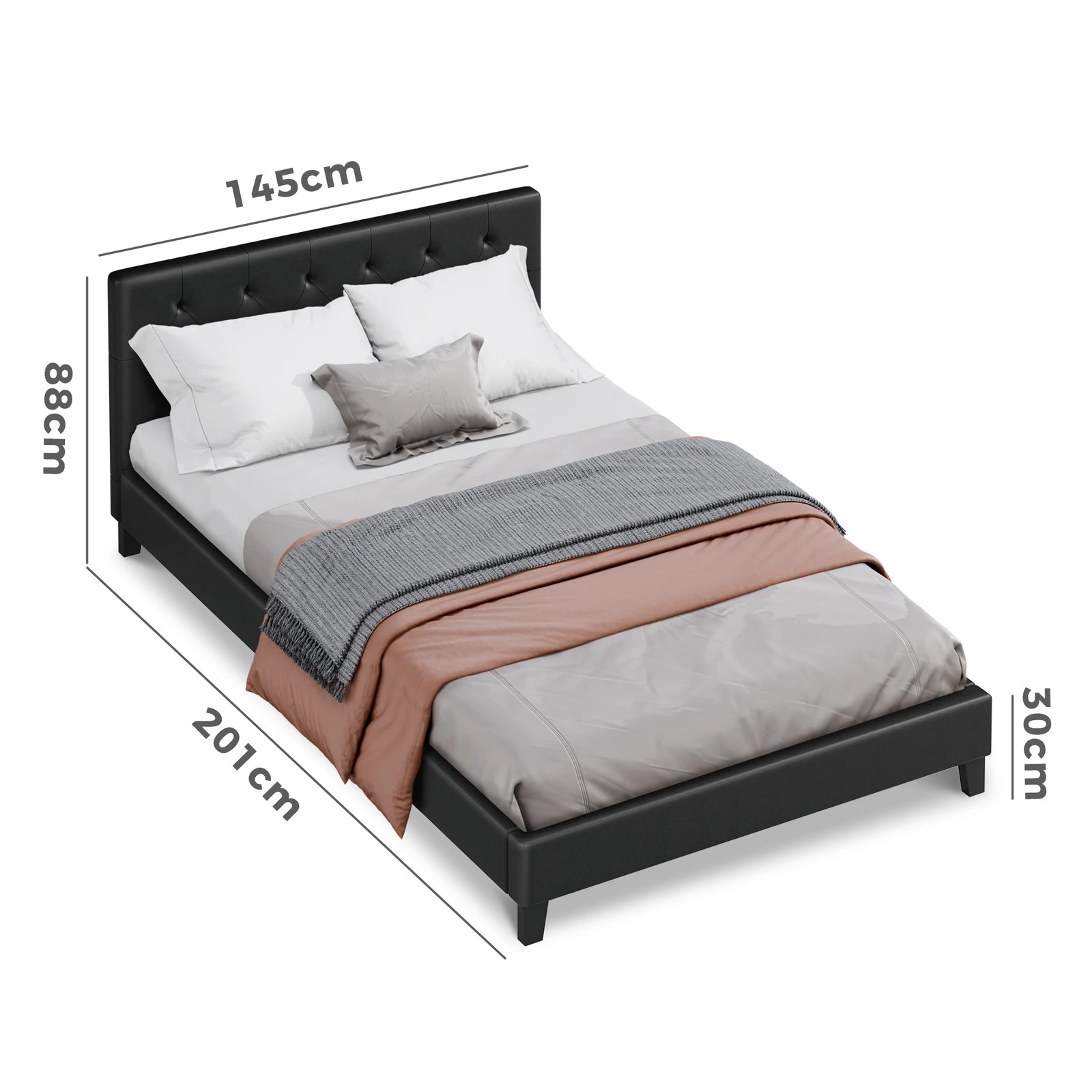 10 Alfordson Bed Frame Double Size Wooden Base Platform Leather Madelyn - Black, 10 of 10