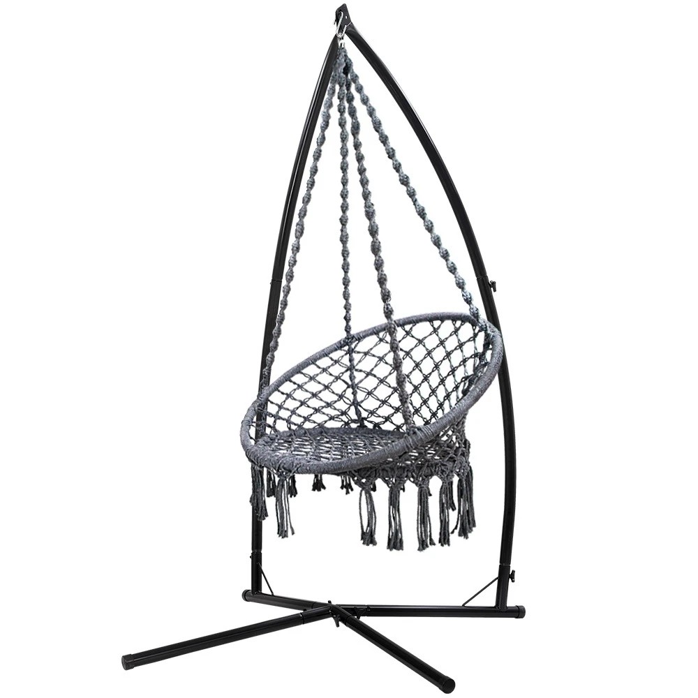1 Gardeon Hammock Chair with Steel Stand Macrame Outdoor Swinging - Multi, 1 of 5