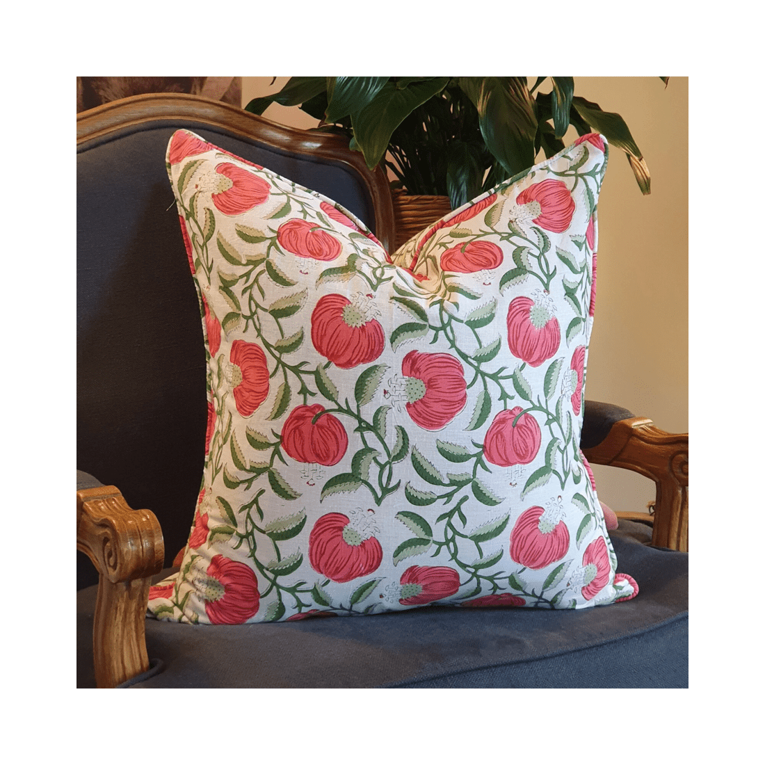 2 Kolka Pomegranate Soft Cotton Voile Decorative Hand Block-printed Cushion - Ruby, 2 of 2