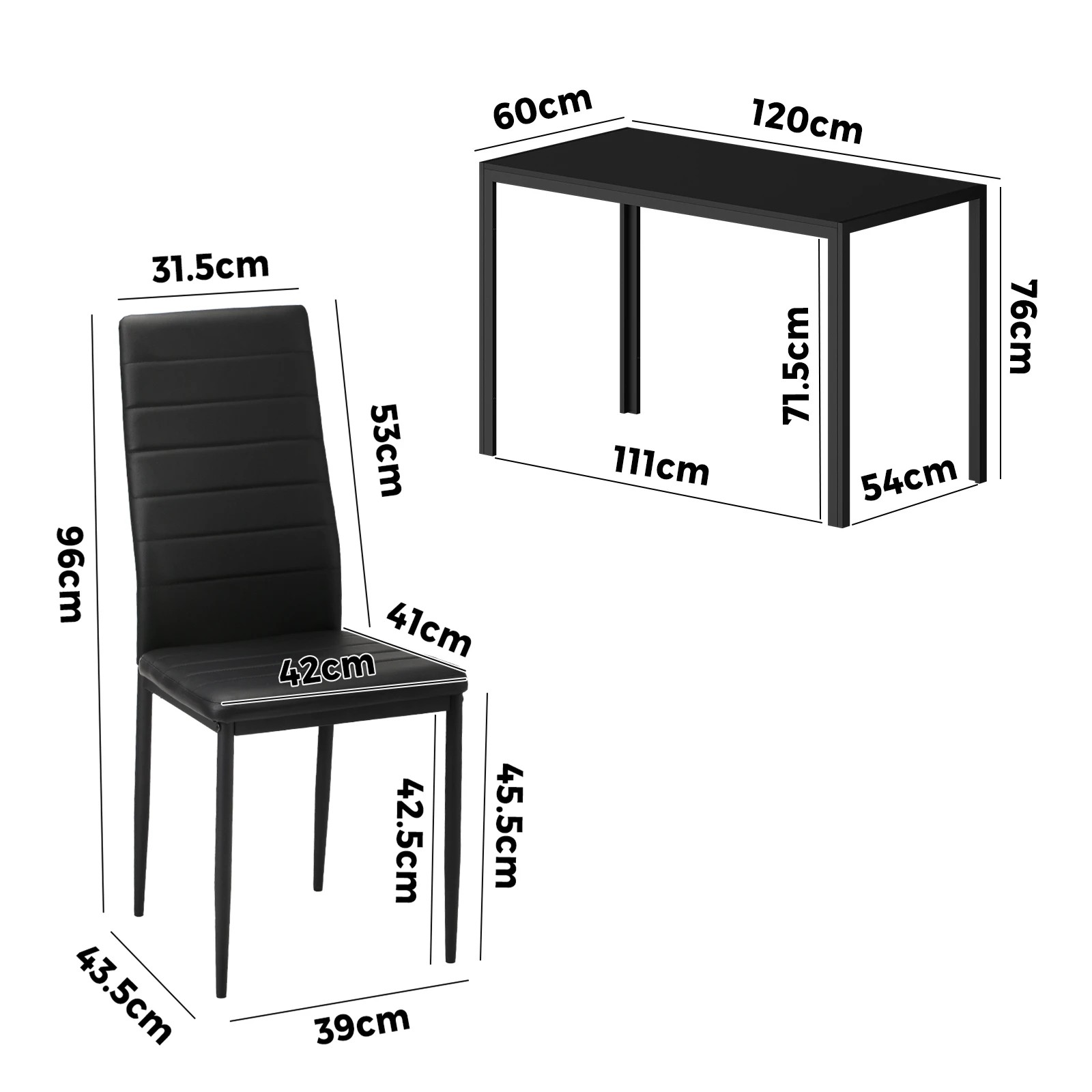 3 Oikiture 120cm Rectangle Dining Table With 4pcs Dining Chairs Wooden
 - Black, 3 of 8
