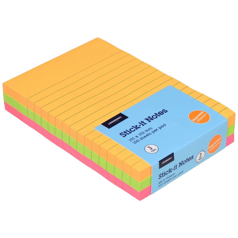1 J.Burrows Stick-It Notes 101x152mm Assorted 3 Pack, 1 of 3