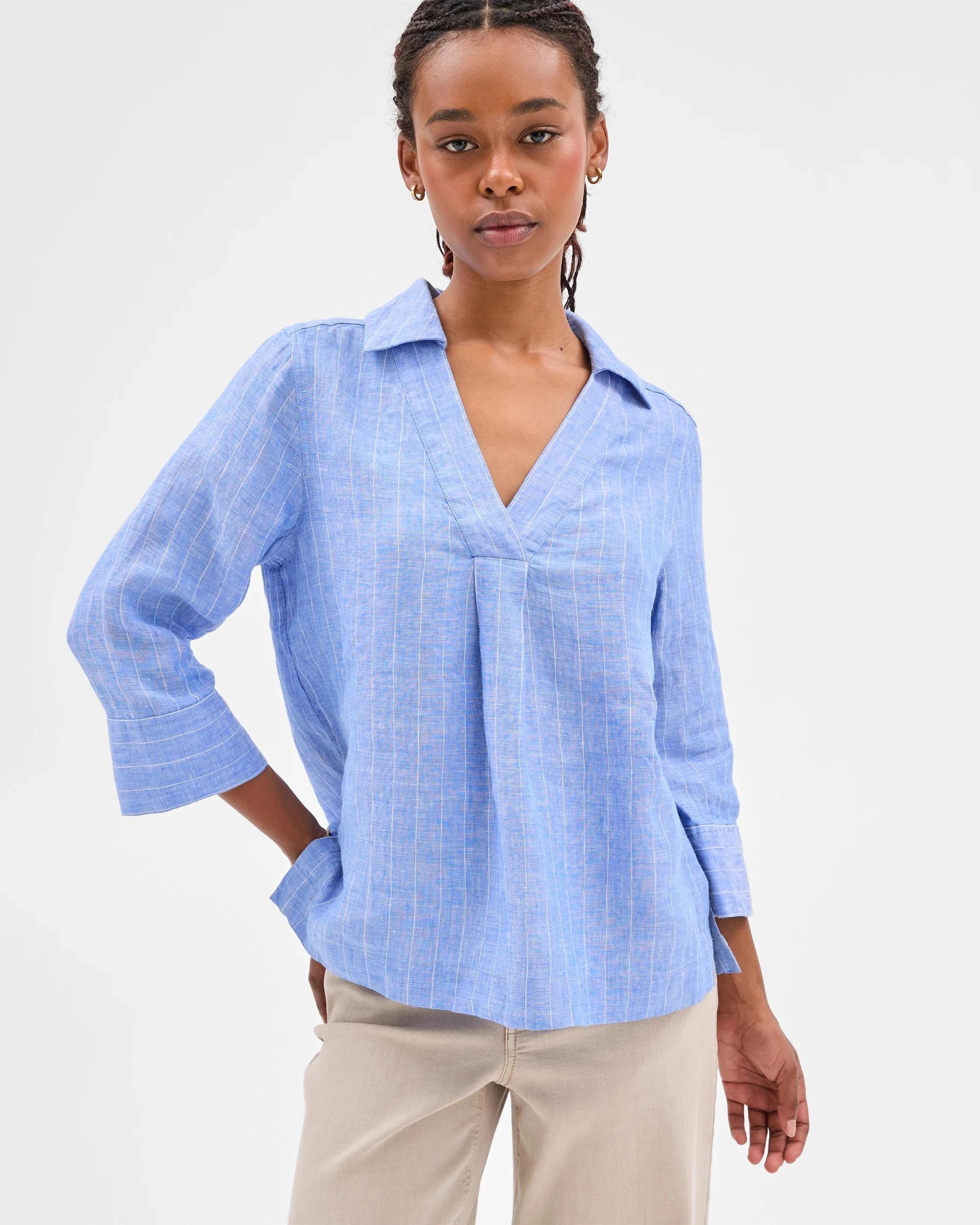 5 Target Petites Petites European Linen Popover Shirt BOLD BLUE STRIPE, 5 of 8