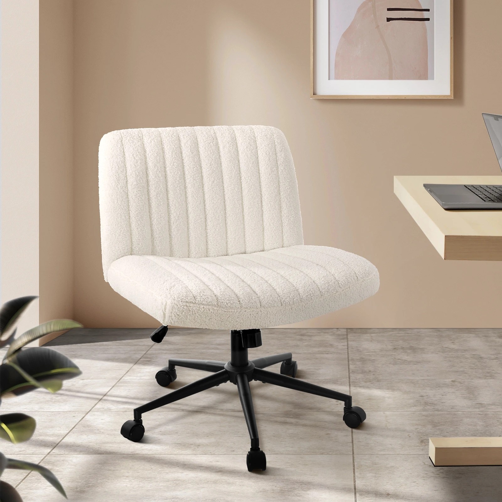 2 Oikiture Armless Office Desk Chair Sherpa
 - White, 2 of 10