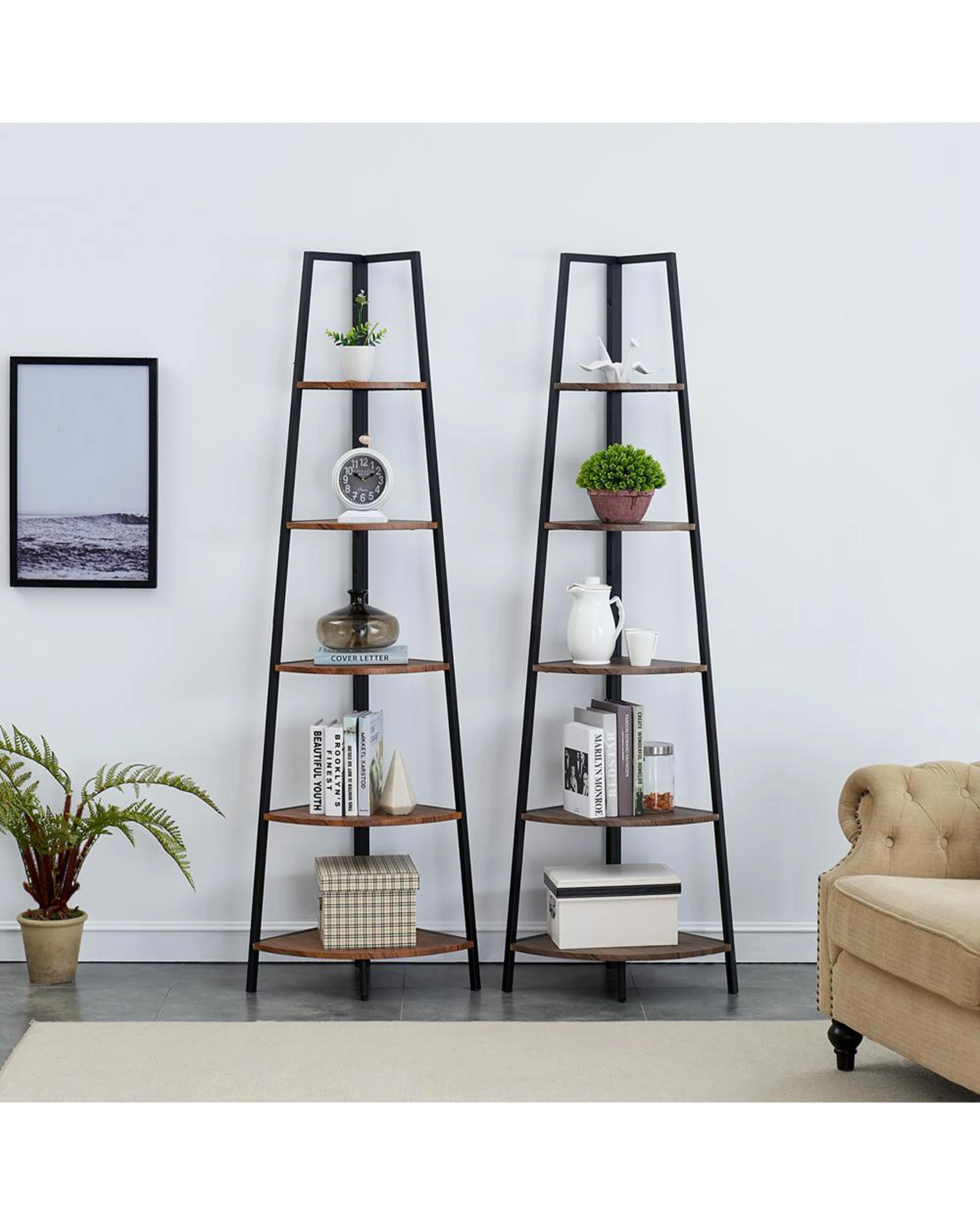 3 IHOMDEC 5 Tier A-Shaped Corner Shelves - Brown, 3 of 7