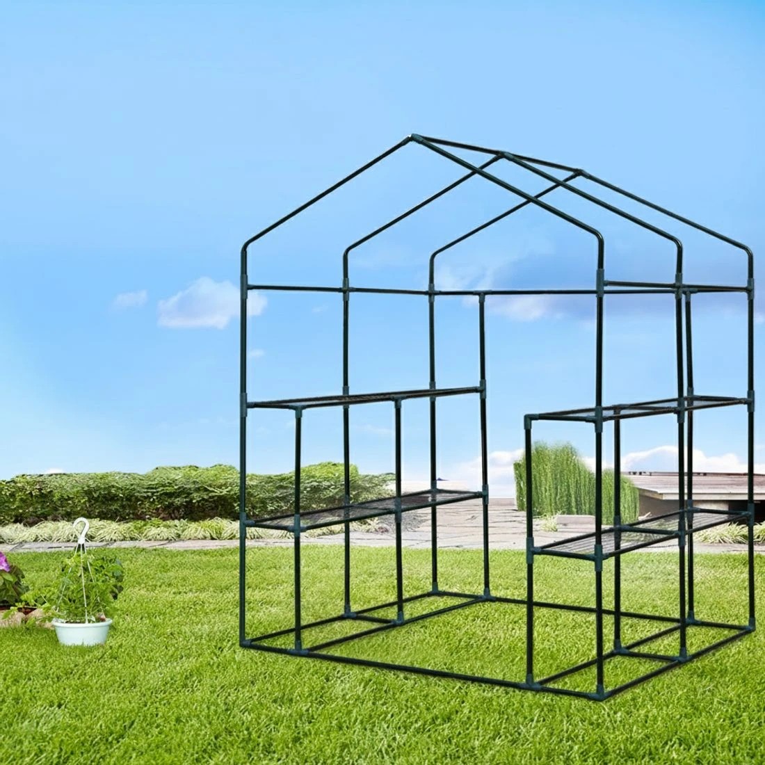 4 Green Fingers Greenhouse Walk in Green House Tunnel Plant Garden Shed 8 Shelves - Clear, 4 of 10