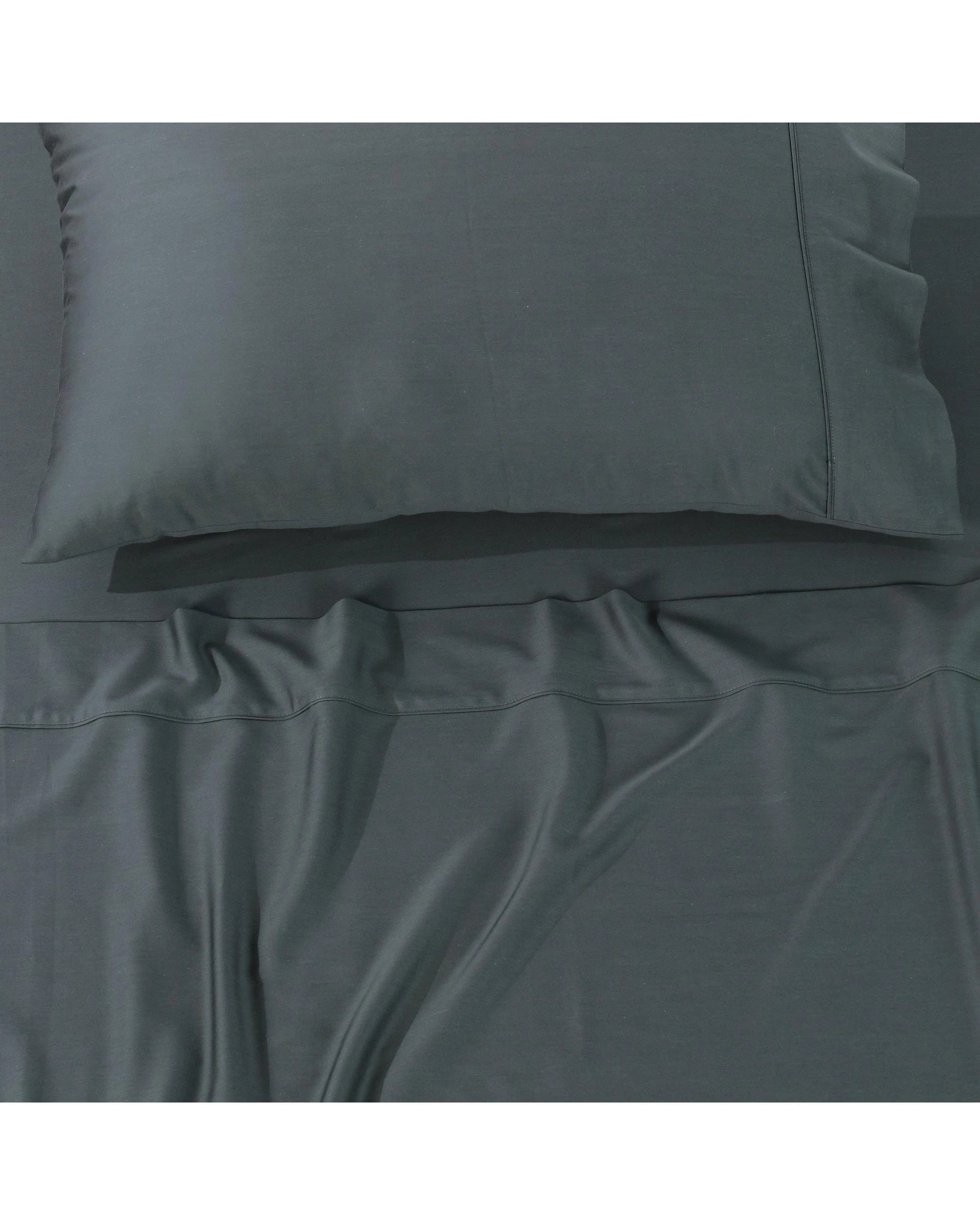 6 Bianca Bedding Rosebank Extra Long Extra Wide Flat 500 Tc Bamboo Cotton Sheet Set - Charcoal - Split King, 6 of 10