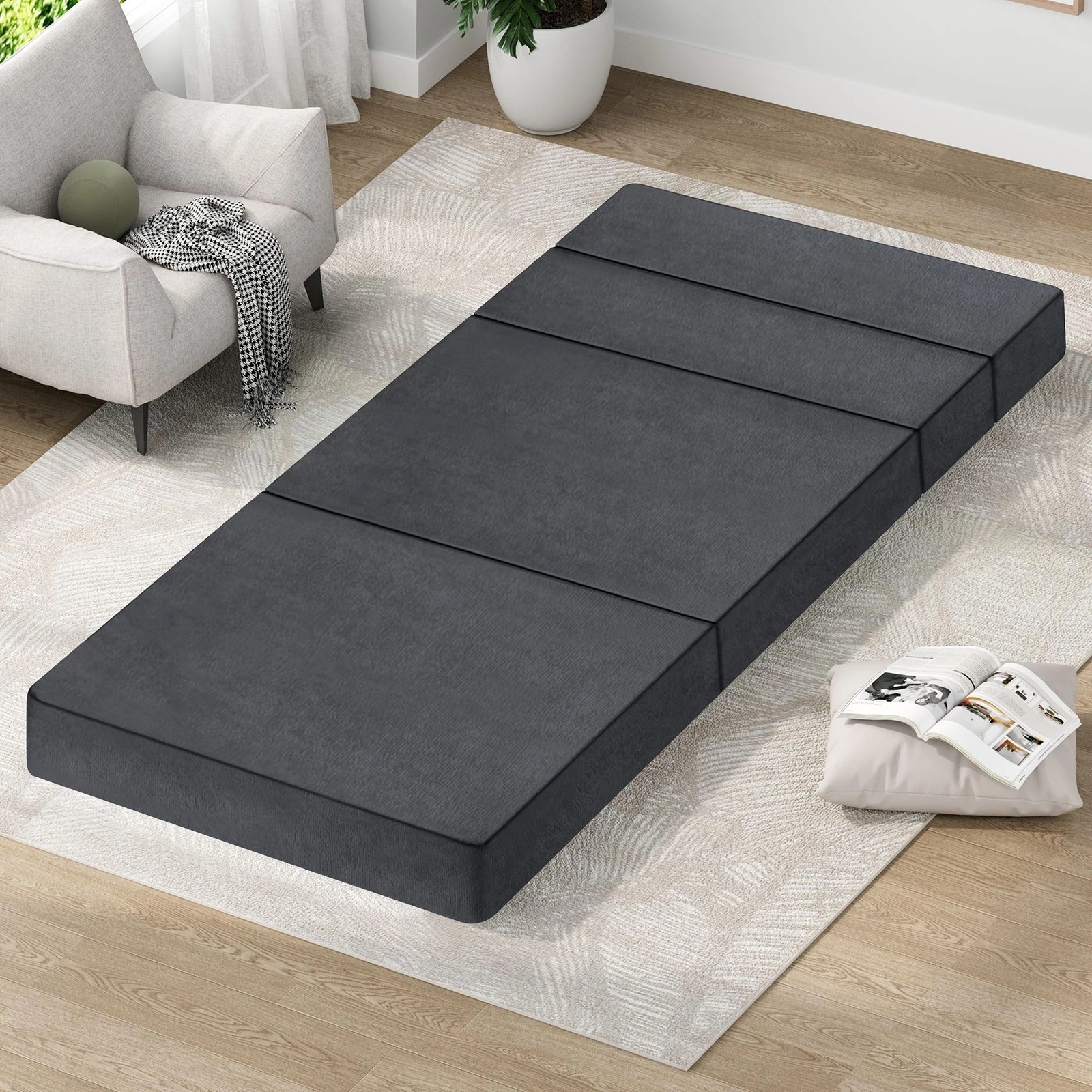 3 Starry Eucalypt Foldable Mattress Folding Foam Portable 90X200CM - Grey, 3 of 4