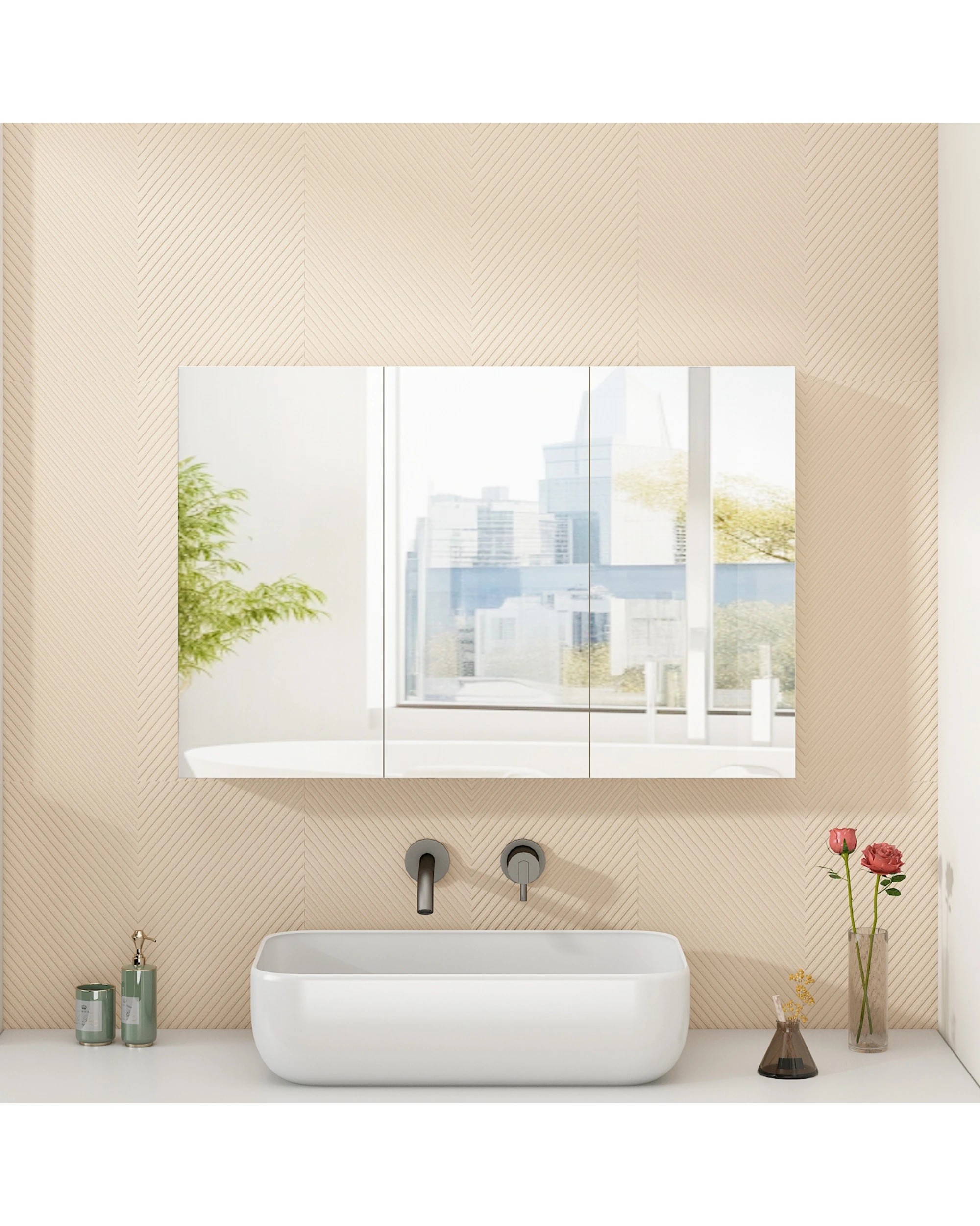 2 Advwin 900 x 600mm Cabinet LED Medicine Storage Unit 3 Door Mirror Shaving Cupboard w/ Adjustable Shelve, 2 of 10