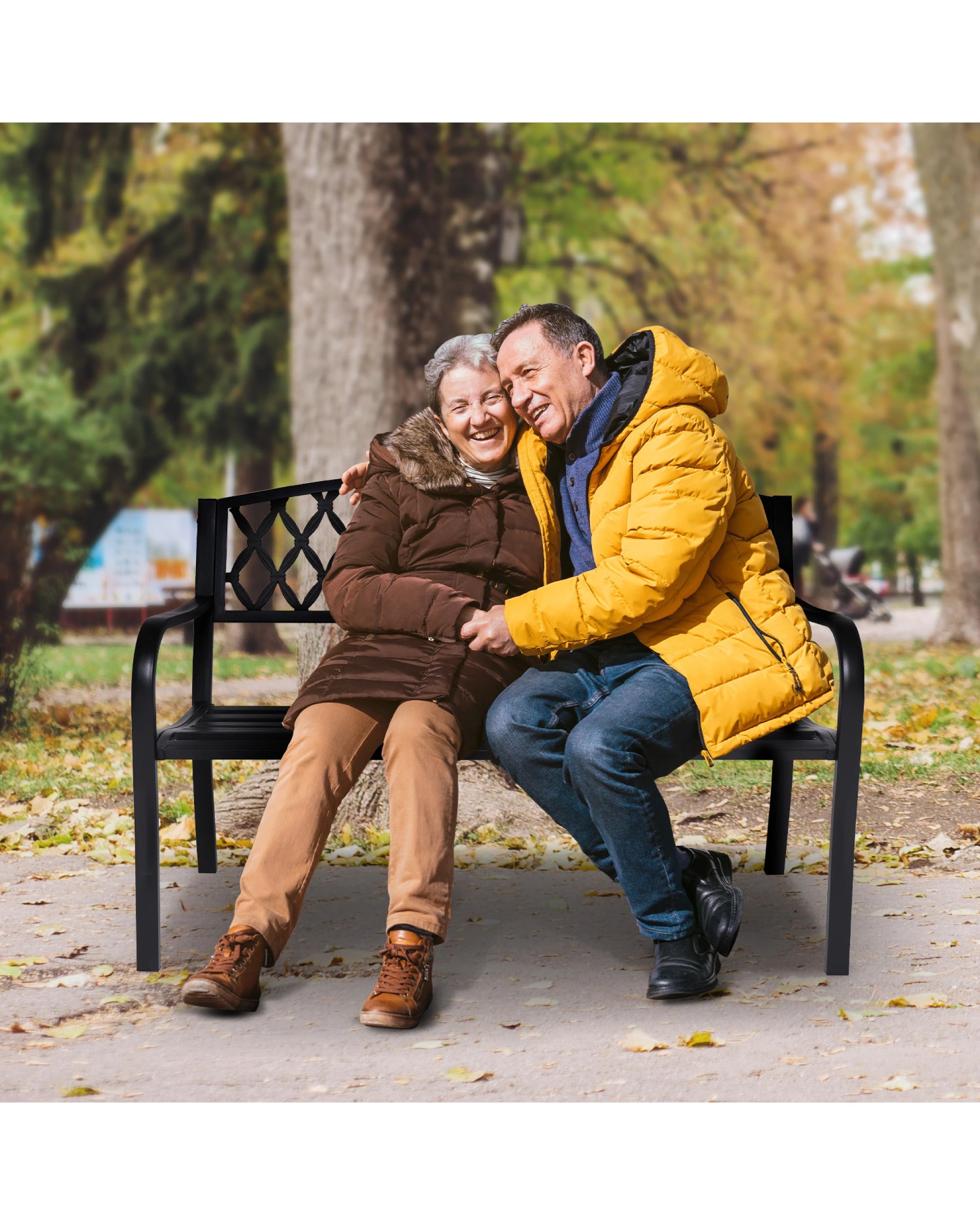 10 Wallaroo Steel Outdoor 2 to 3 Seater Garden Bench Rust Resistant Cast Iron 300kg Capacity - Black, 10 of 10