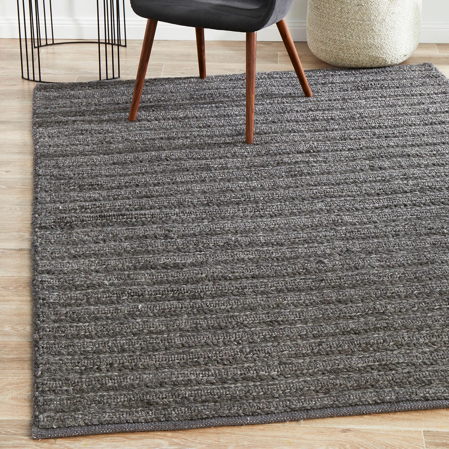 1 Common Ground Rugs Meadow 801 225x155cm - Medium Handwoven Floor Rug - Charcoal, 1 of 7
