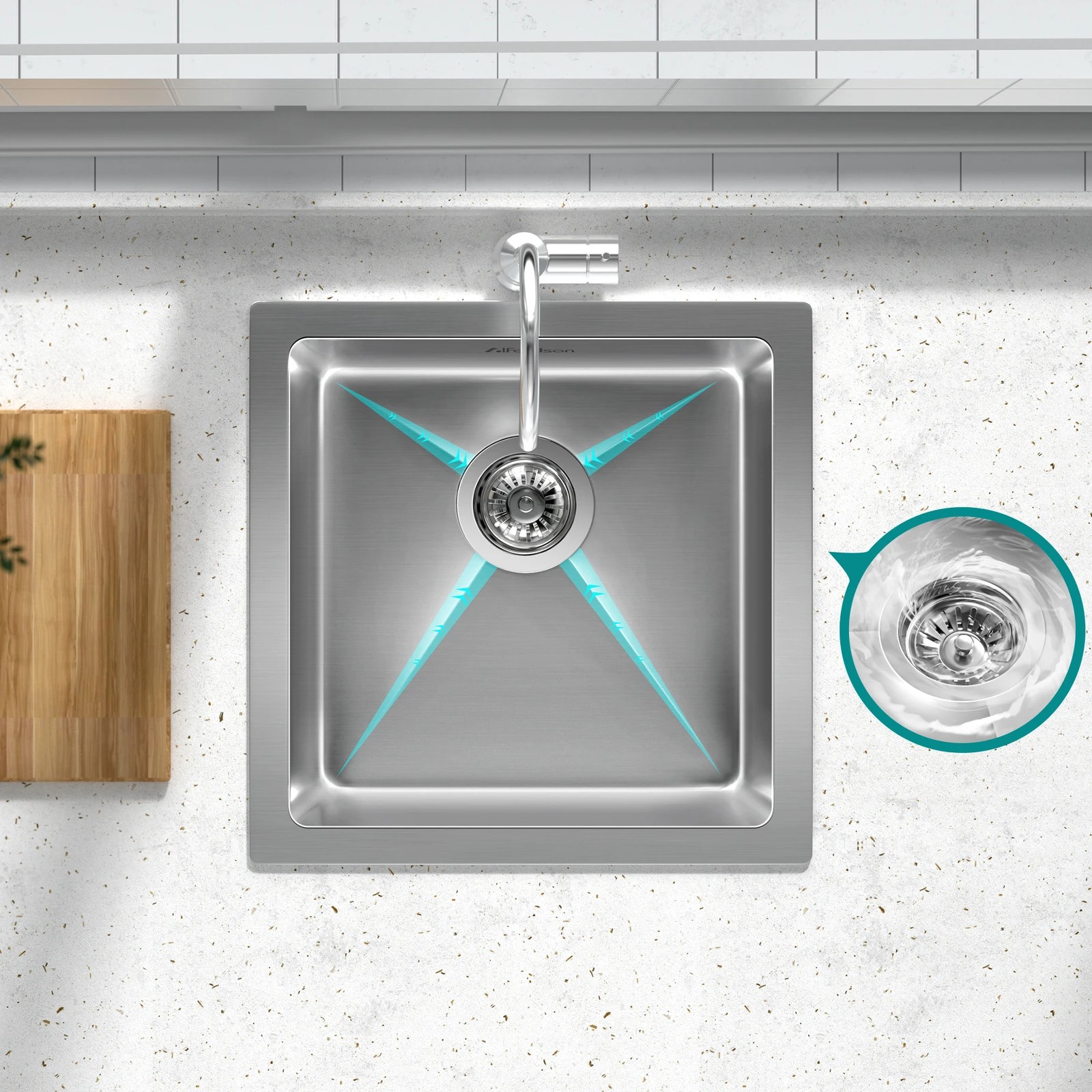 4 Alfordson Kitchen Sink 44x44cm Stainless Steel Basin Single Bowl - Silver, 4 of 8