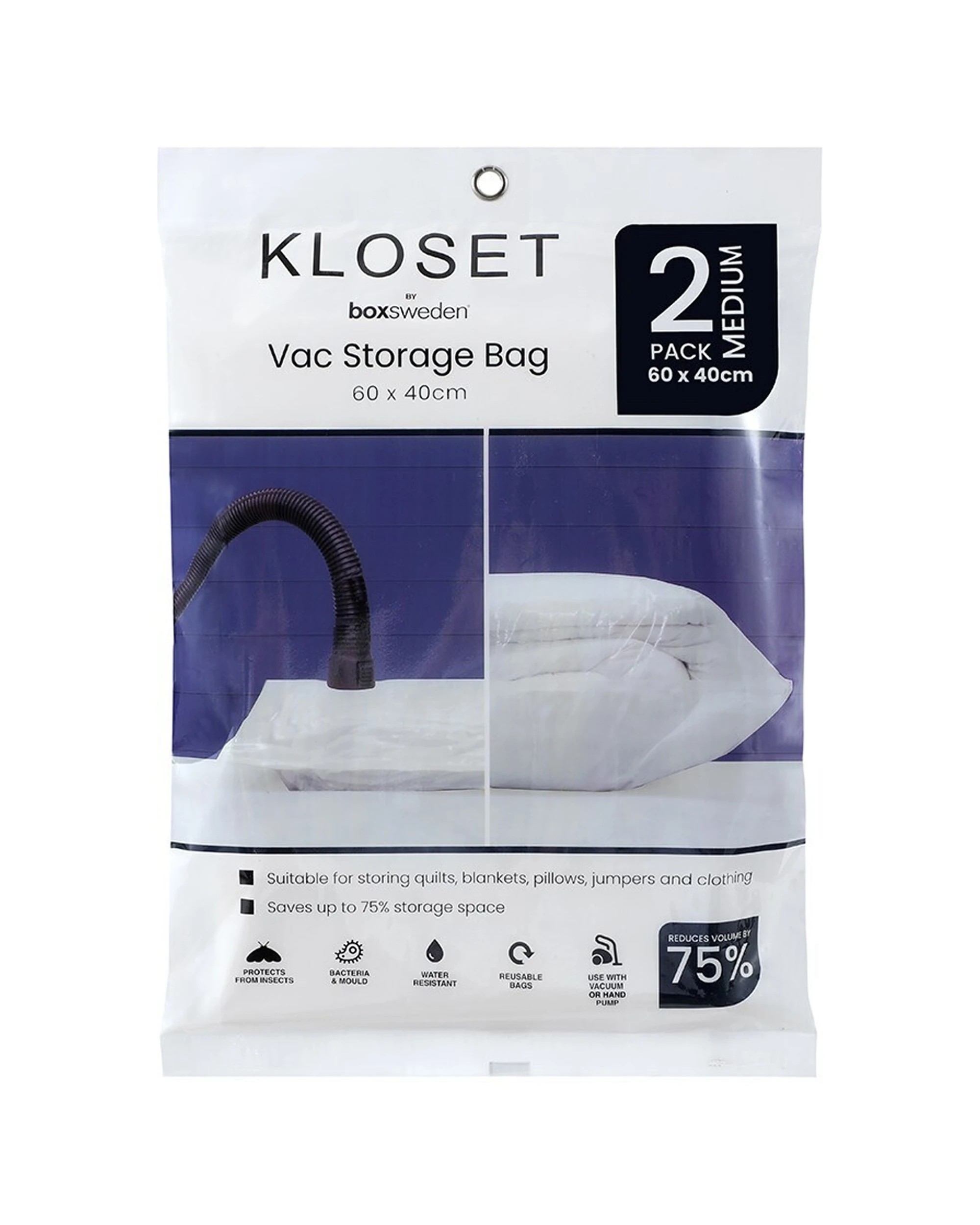 2 Boxsweden 6x 2PK Kloset Vac Storage Bag Organiser Reusable Space-Saver 60x40cm - Plain, 2 of 5