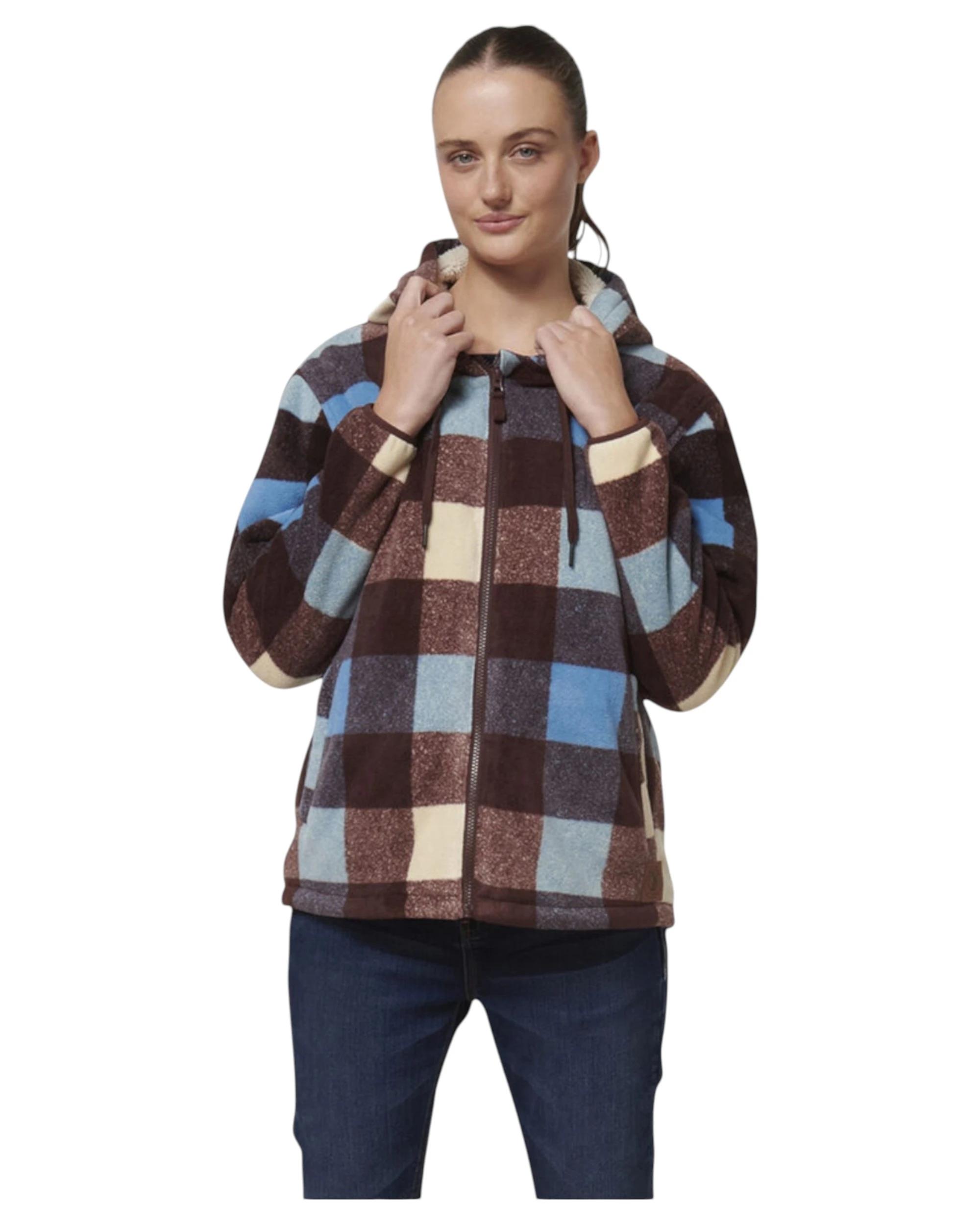 3 Hard Yakka Womens Check Zoodie Fleece Zip Up Hoodie Mocha MOCHA, 3 of 10