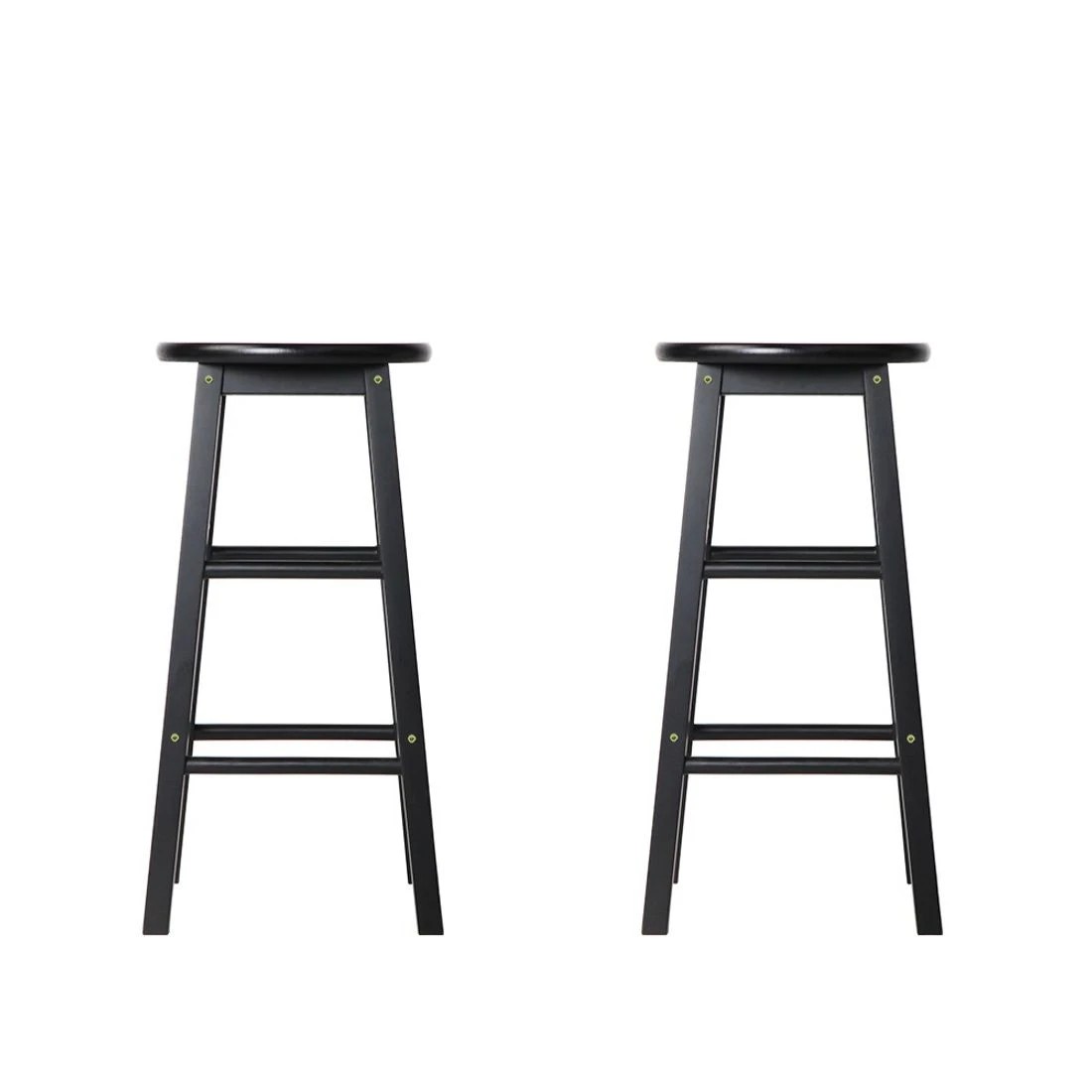 4 Artiss Set of 2 Wooden Bar Stools Round Seat Sturdy Durable Stable Footrest Comfortable Kitchen Counter Chairs - black, 4 of 8